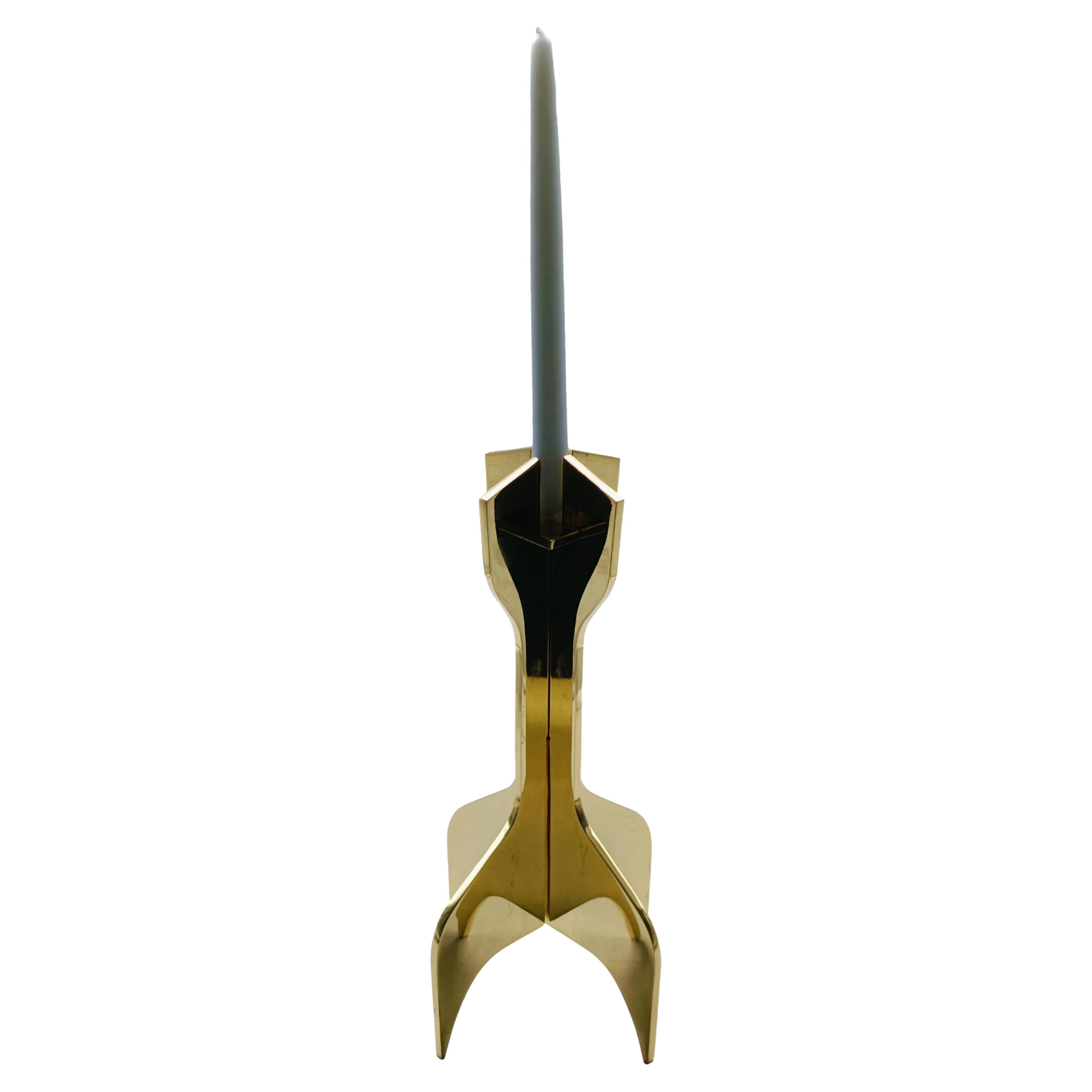 Marcel Breuer for Gavina Sculptural Golden Candle Holder, Italy 1970s For Sale