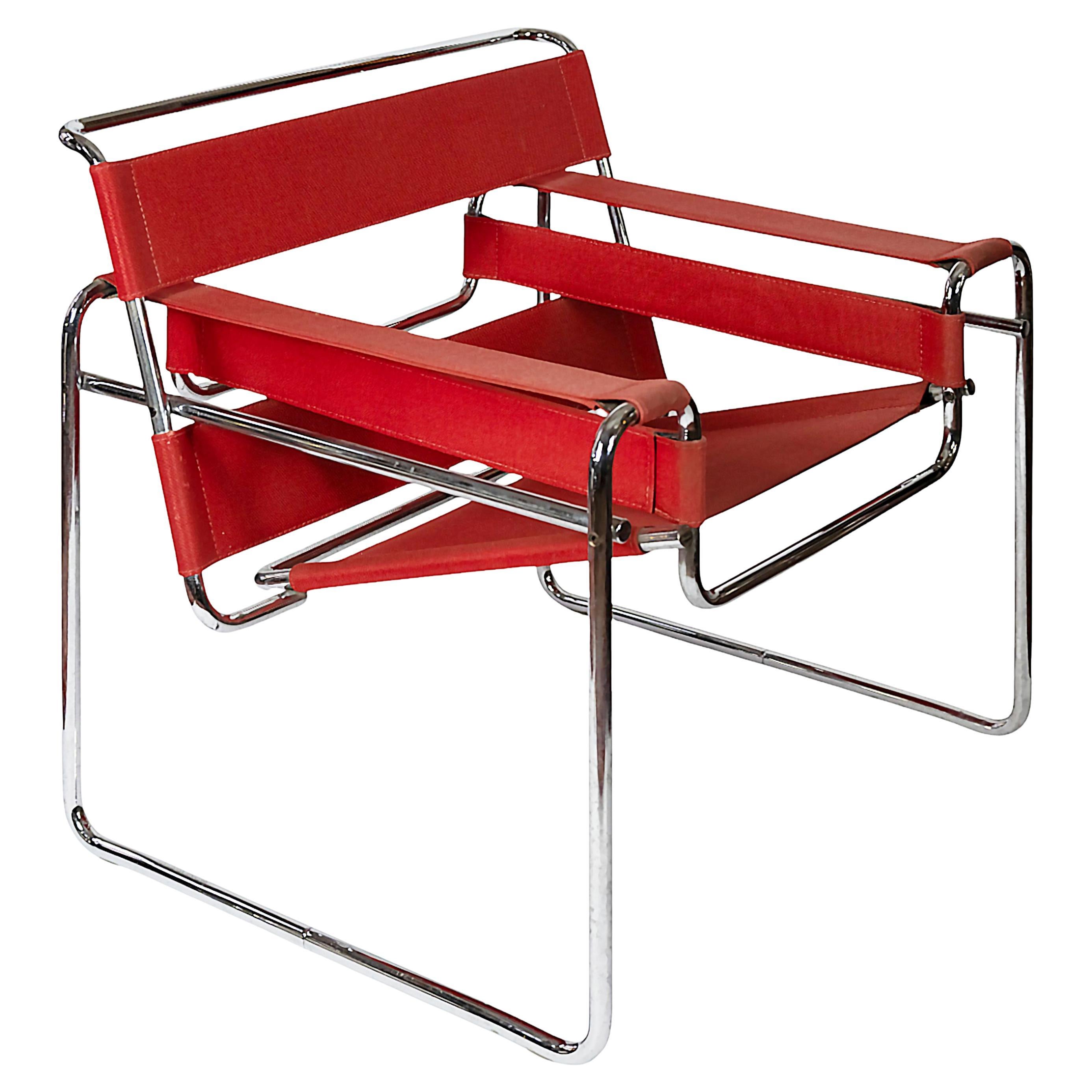 Fauteuil de salon Wassily de Marcel Breuer en toile rouge par Knoll Studio
