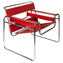 Marcel Breuer Red Canvas Wassily Lounge Chair by Knoll Studio