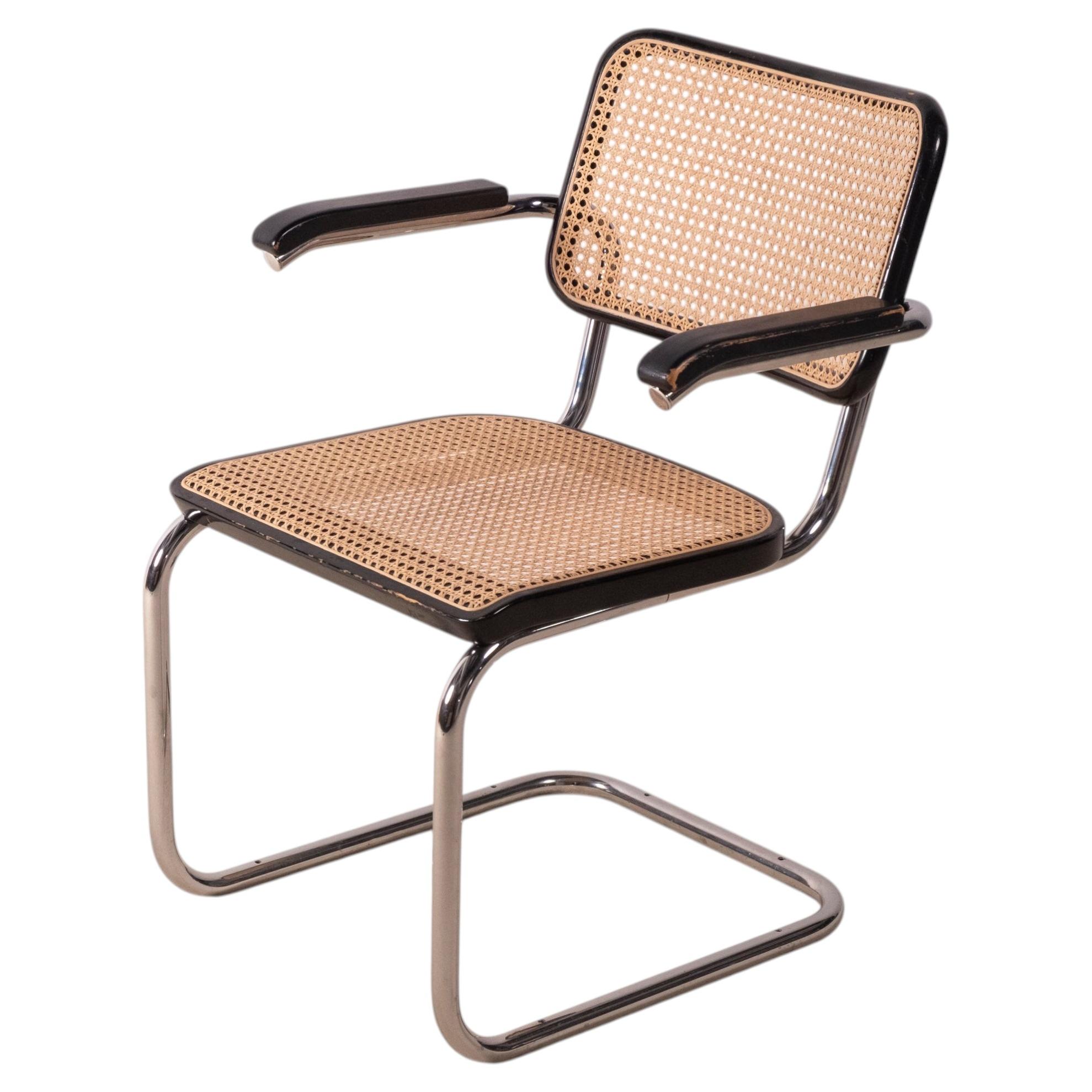 Marcel Breuer S 64 Chair, Chromed Steel, Beech & cane webbing, Thonet, 1982 For Sale