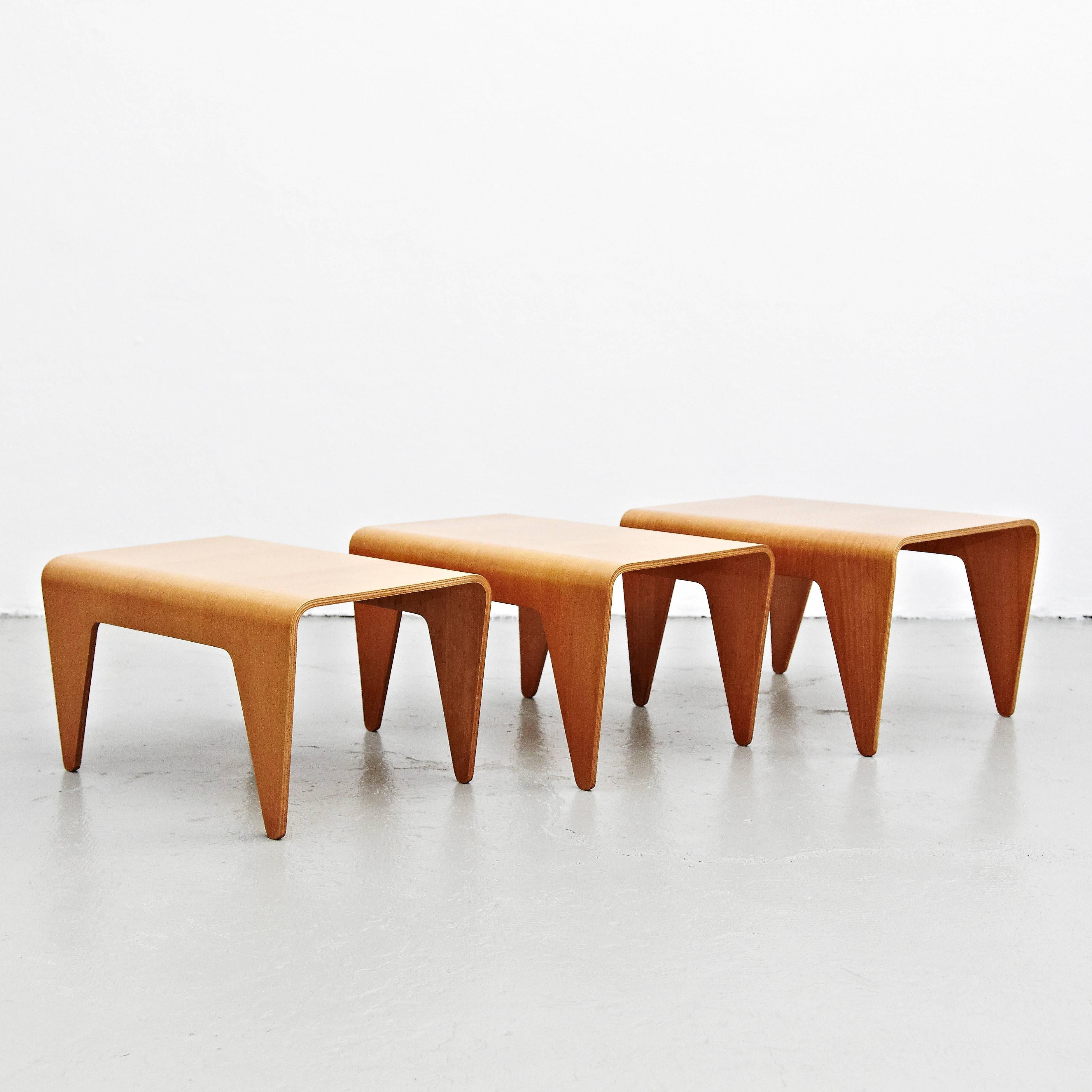 Mid-Century Modern Marcel Breuer Set of Three Beech Plywood Nesting Tables for Isokon, circa 1936