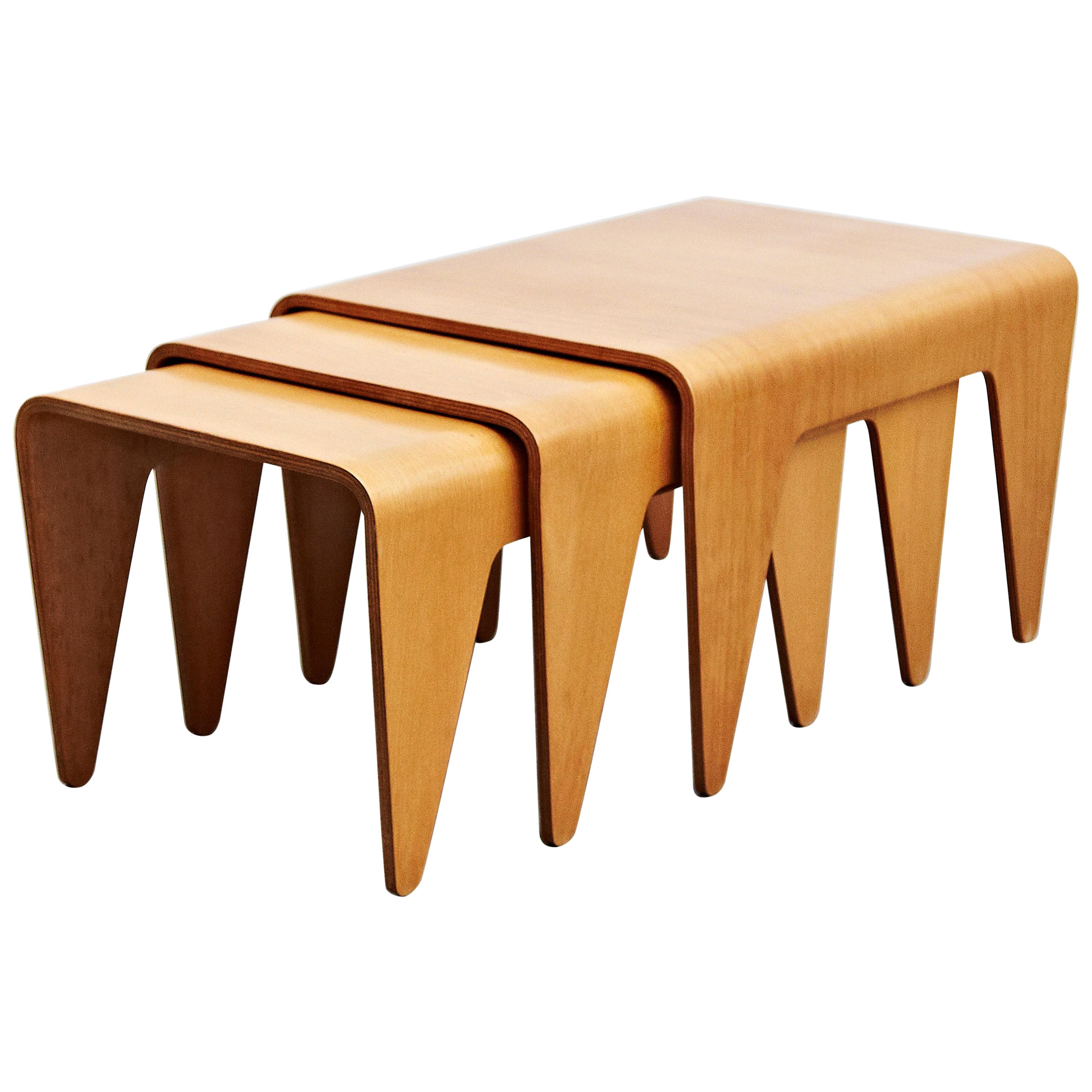 Marcel Breuer Set of Three Beech Plywood Nesting Tables for Isokon, circa 1936