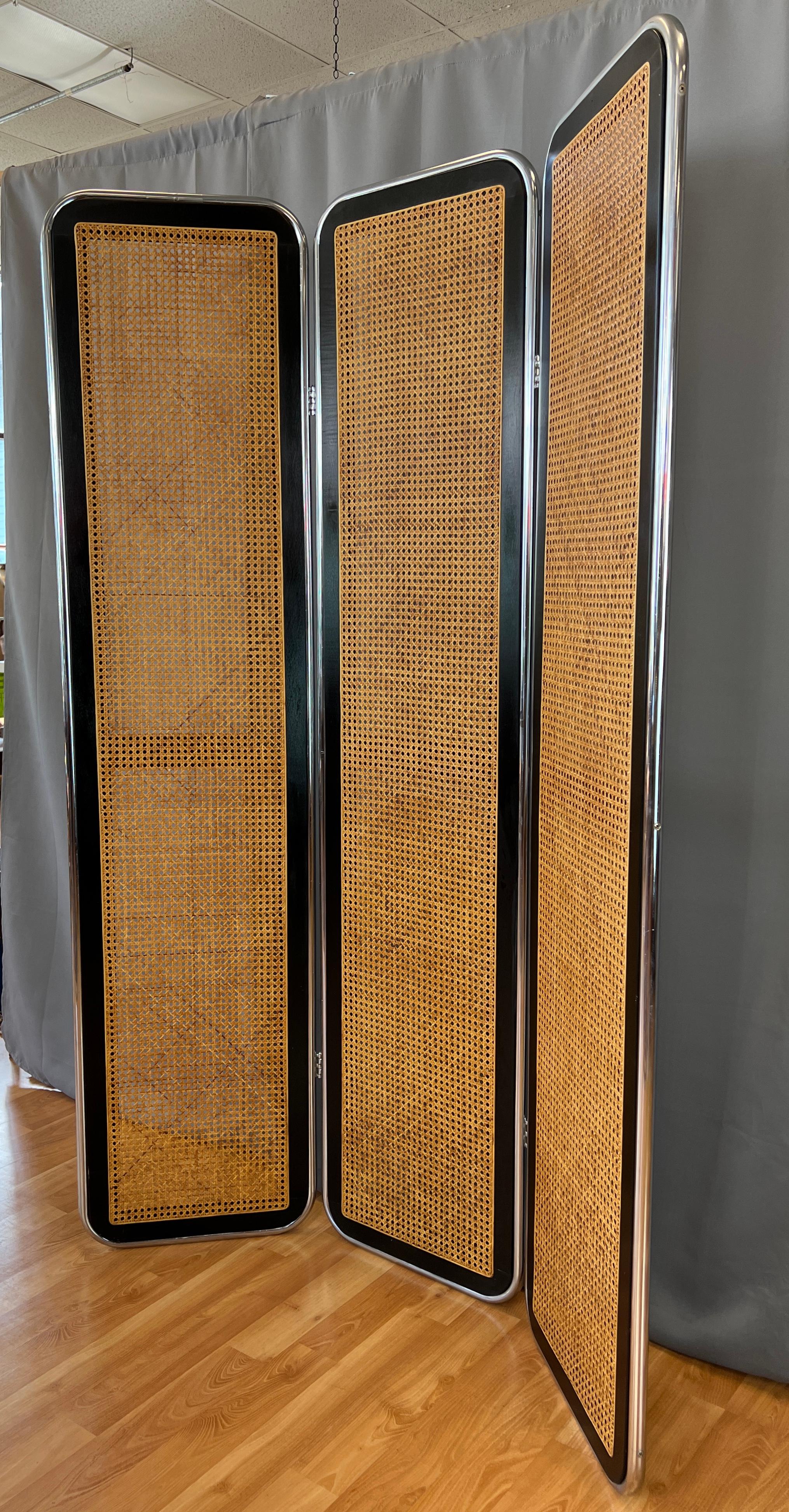 Unknown Marcel Breuer Style 3 Panel Rattan Room Divider/Screen