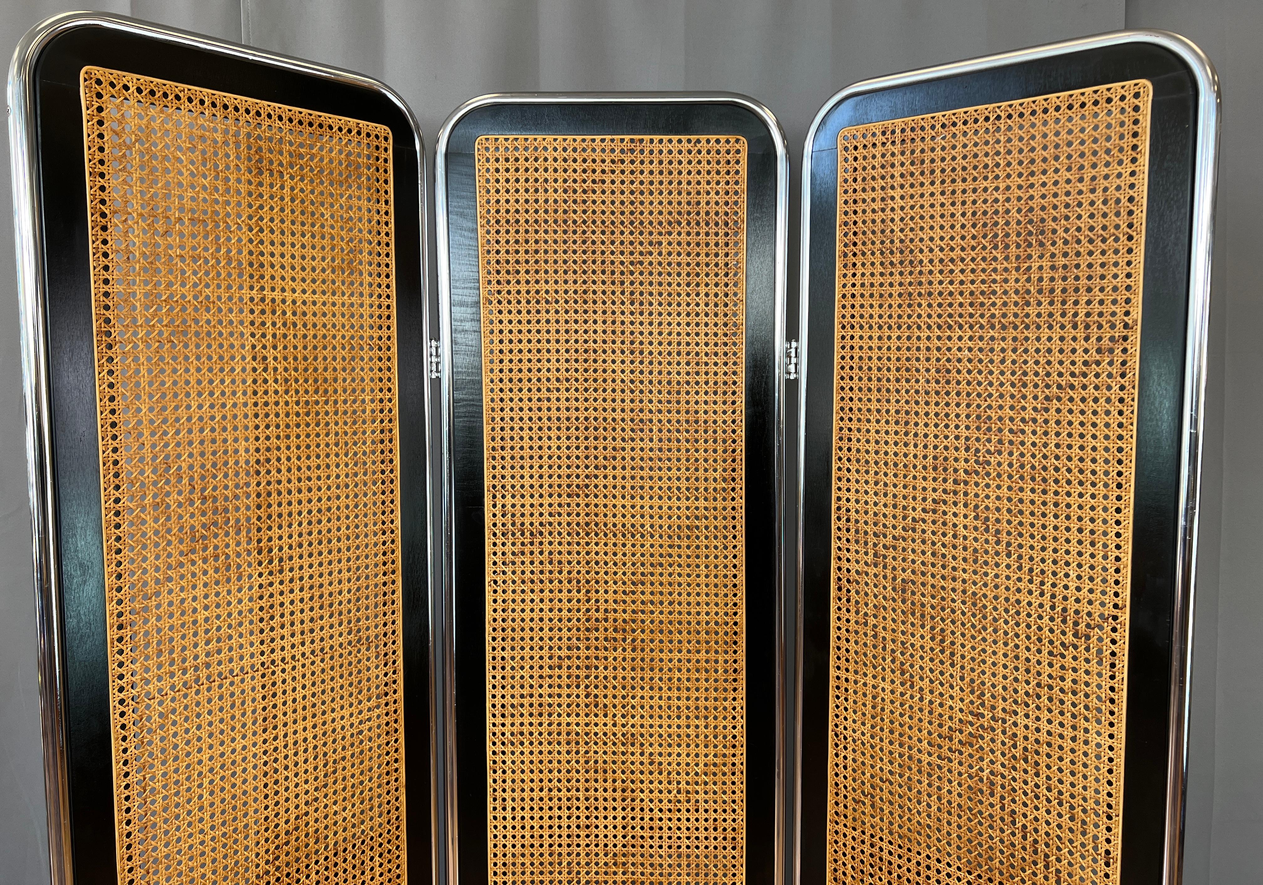 Marcel Breuer Style 3 Panel Rattan Room Divider/Screen In Good Condition In San Francisco, CA