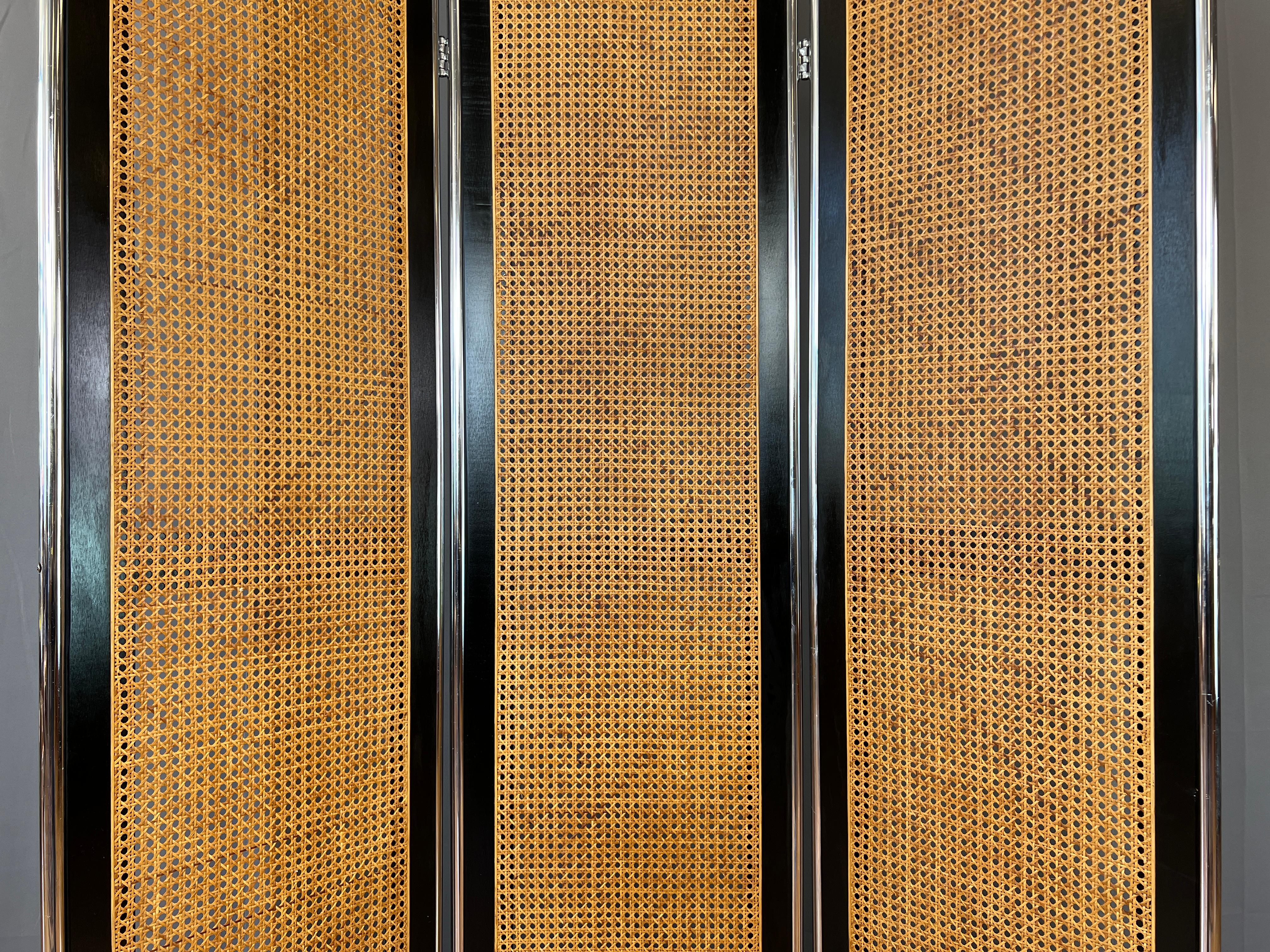 Mid-20th Century Marcel Breuer Style 3 Panel Rattan Room Divider/Screen