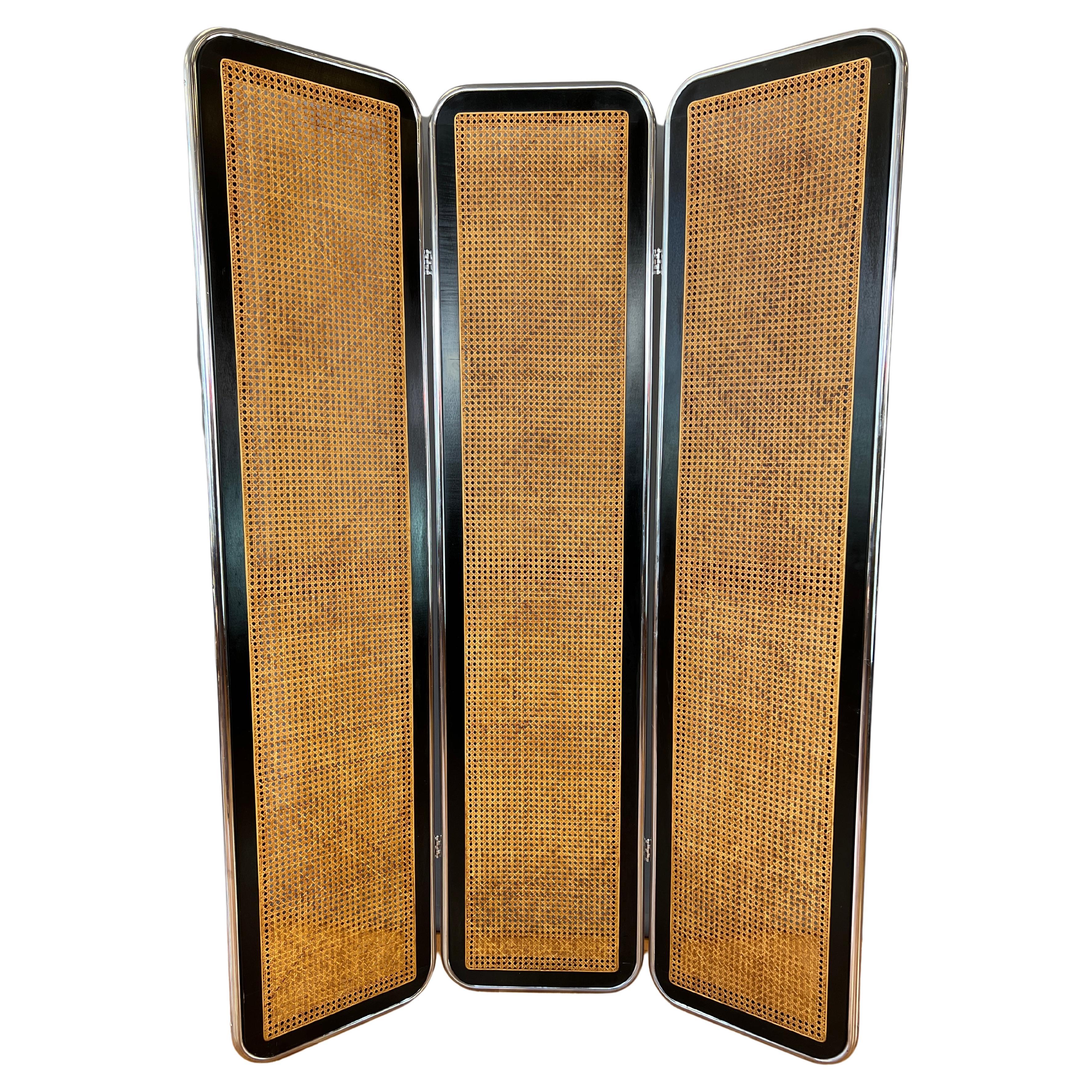 Marcel Breuer Style 3 Panel Rattan Room Divider/Screen