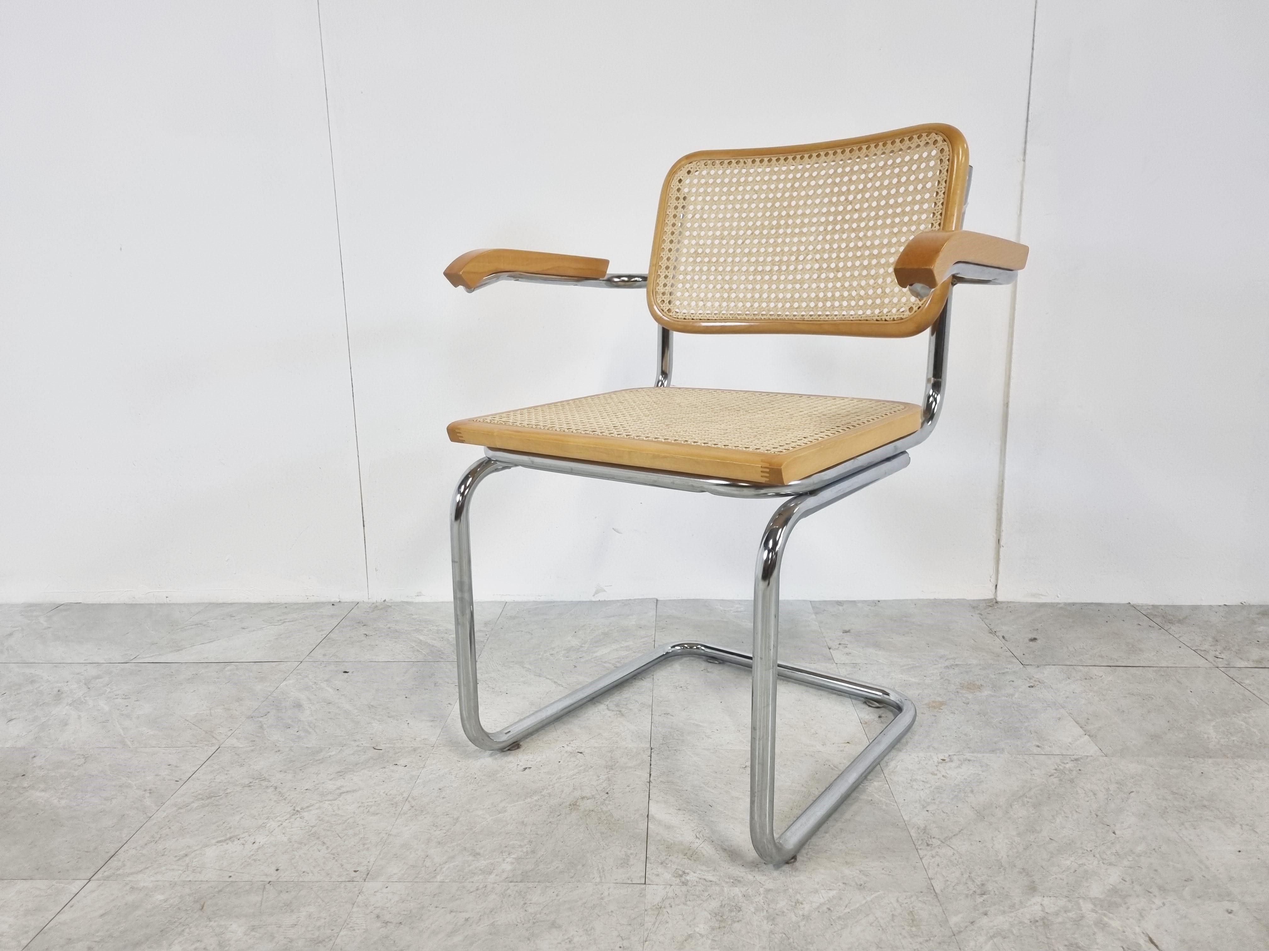 Cane Marcel Breuer Style Armchair, Made in Italy, 1970s
