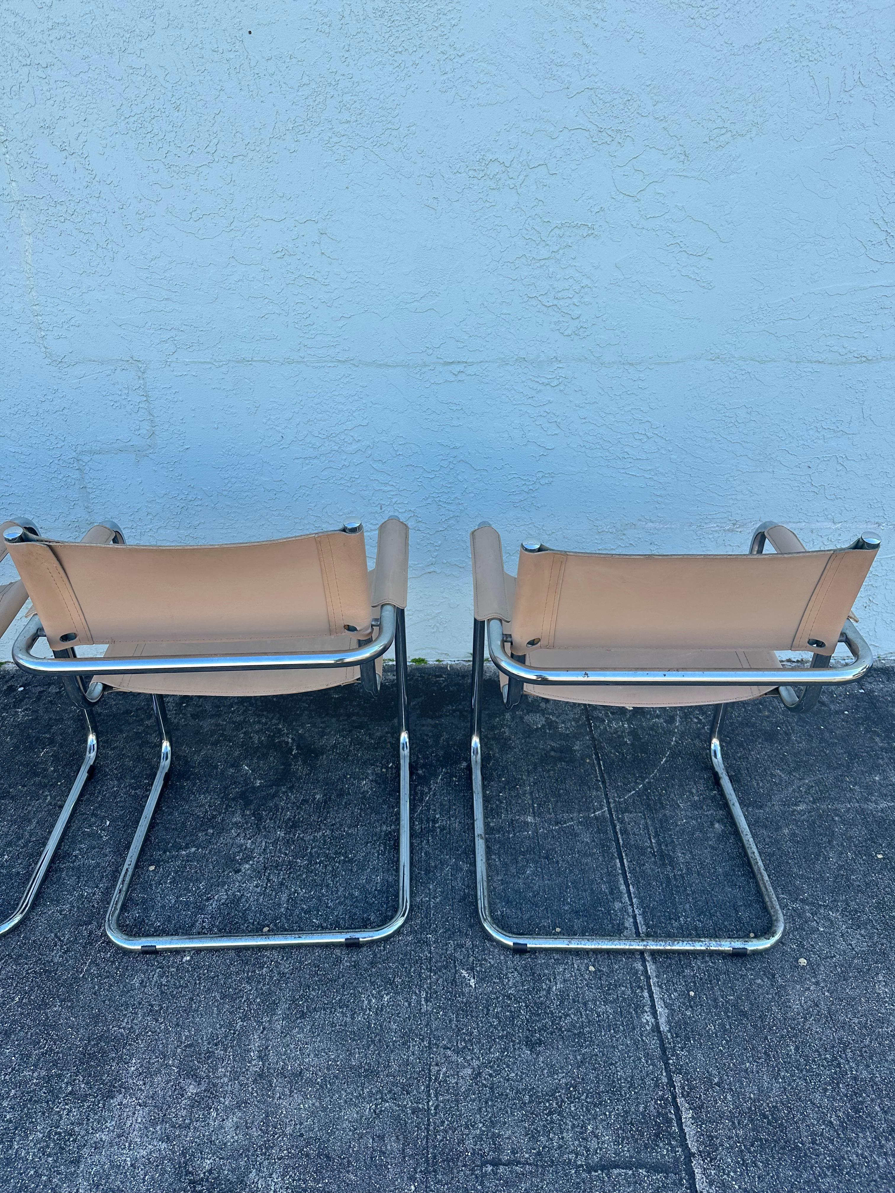 Marcel Breuer Style Beige Leather Tubular Chrome Chairs, Set of 6 en venta 6