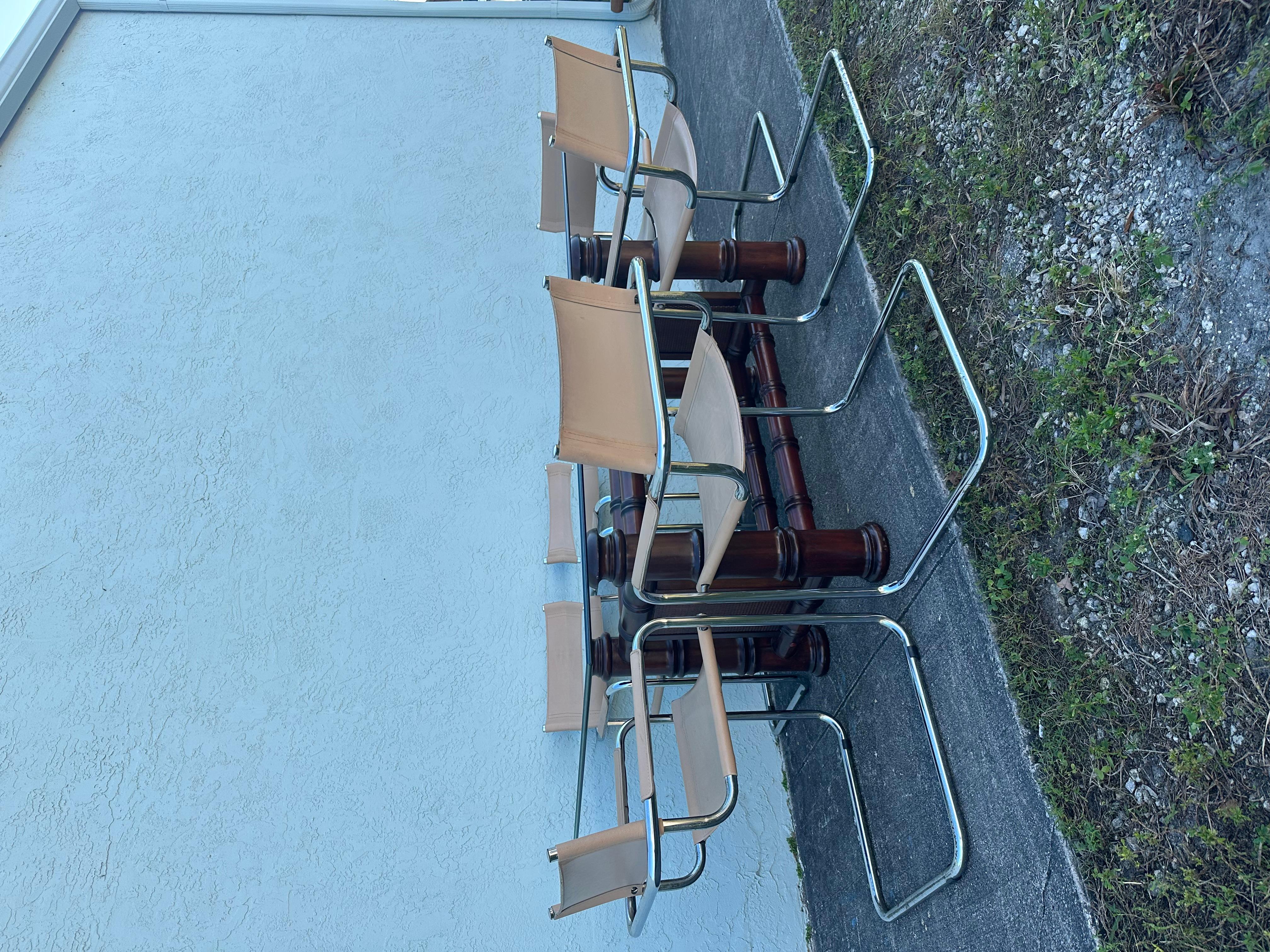 Marcel Breuer Style Beige Leather Tubular Chrome Chairs, Set of 6 en venta 10