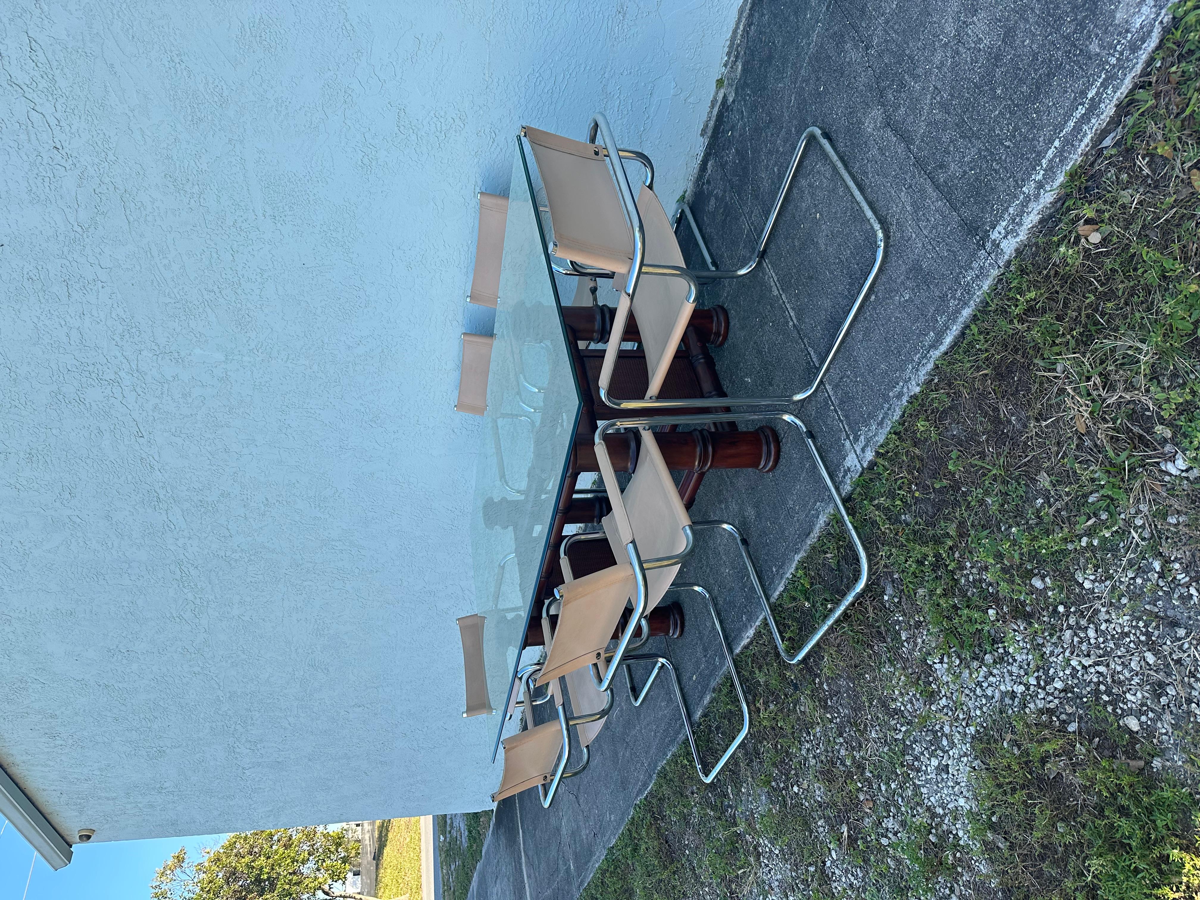 Marcel Breuer Style Beige Leather Tubular Chrome Chairs, Set of 6 en venta 11