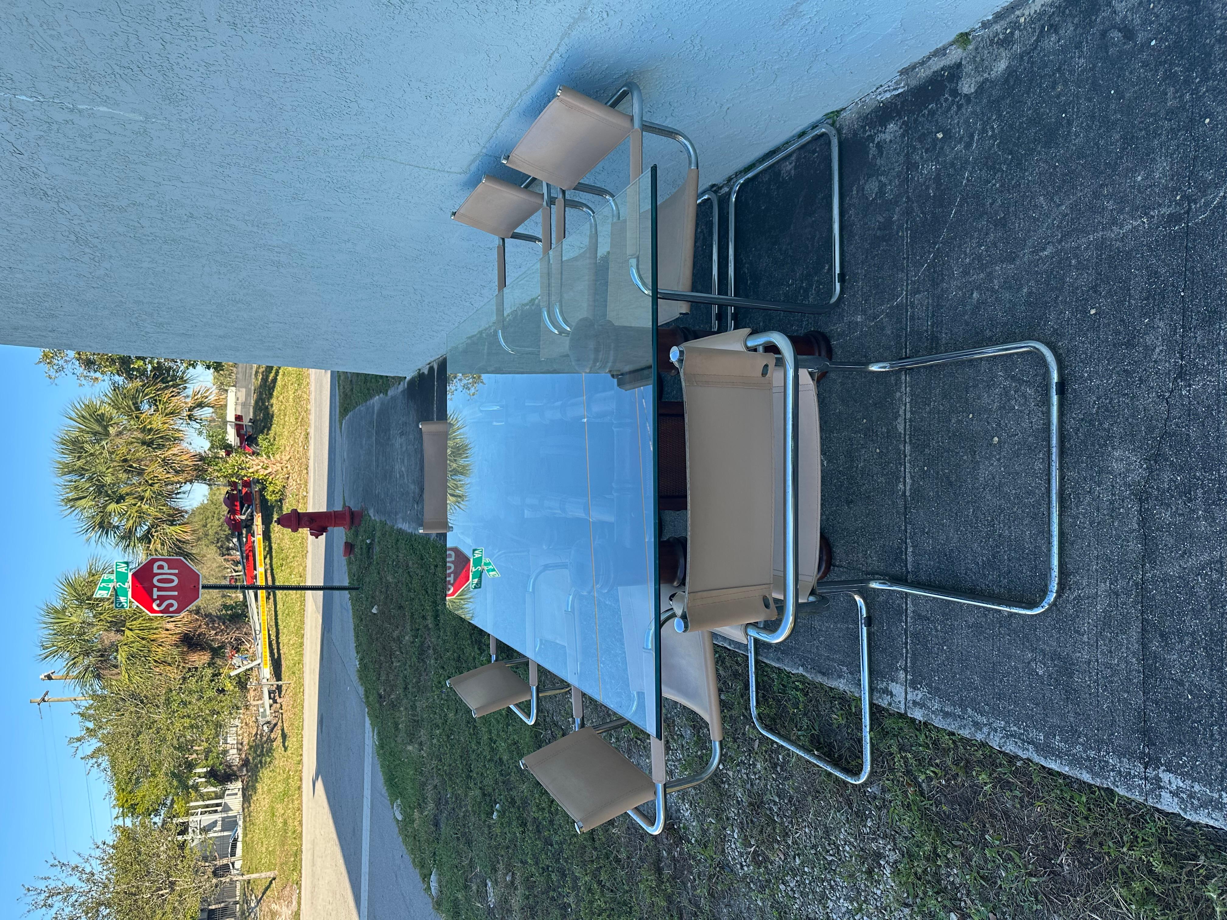 Marcel Breuer Style Beige Leather Tubular Chrome Chairs, Set of 6 en venta 12