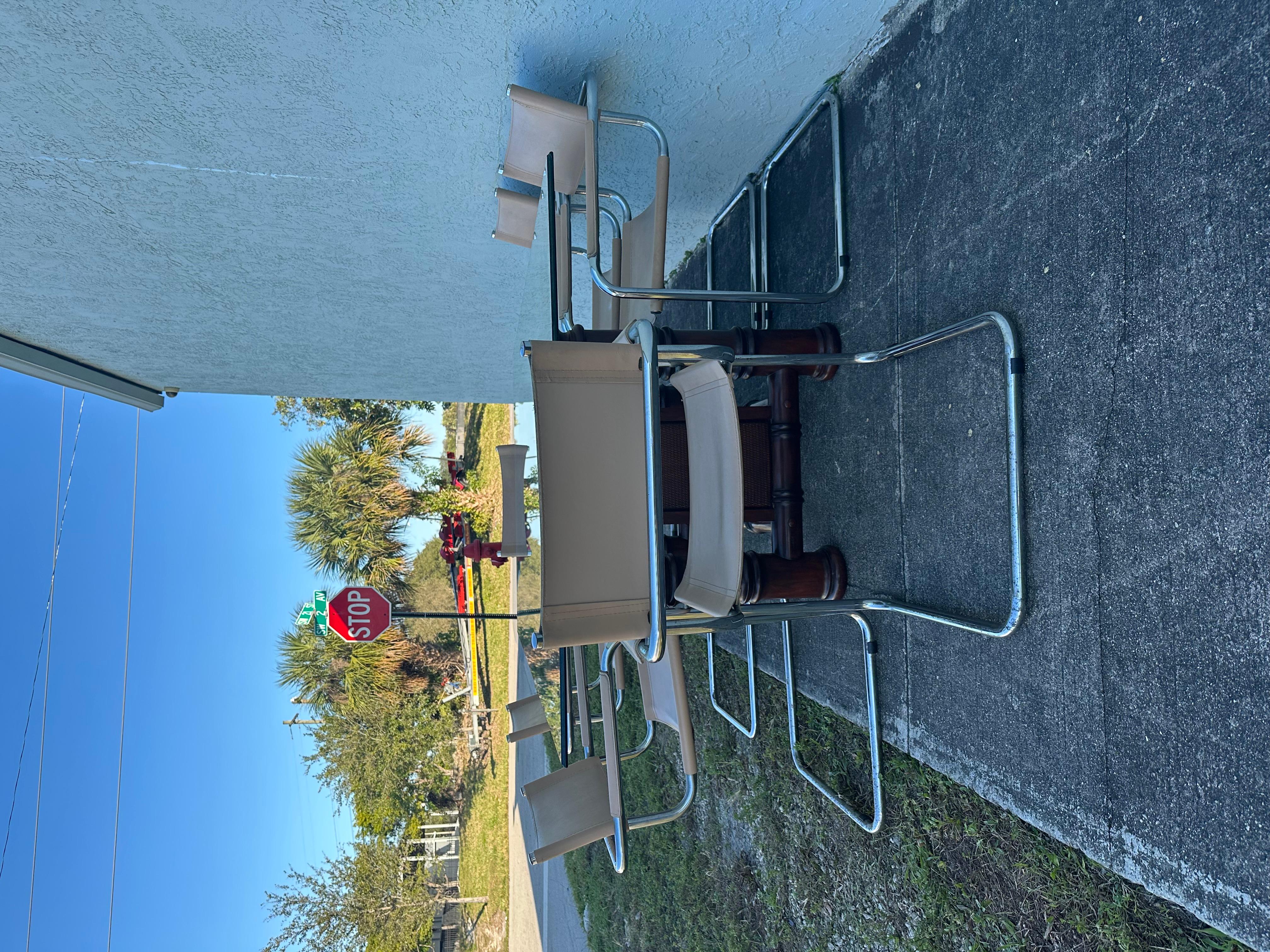 Marcel Breuer Style Beige Leather Tubular Chrome Chairs, Set of 6 en venta 13