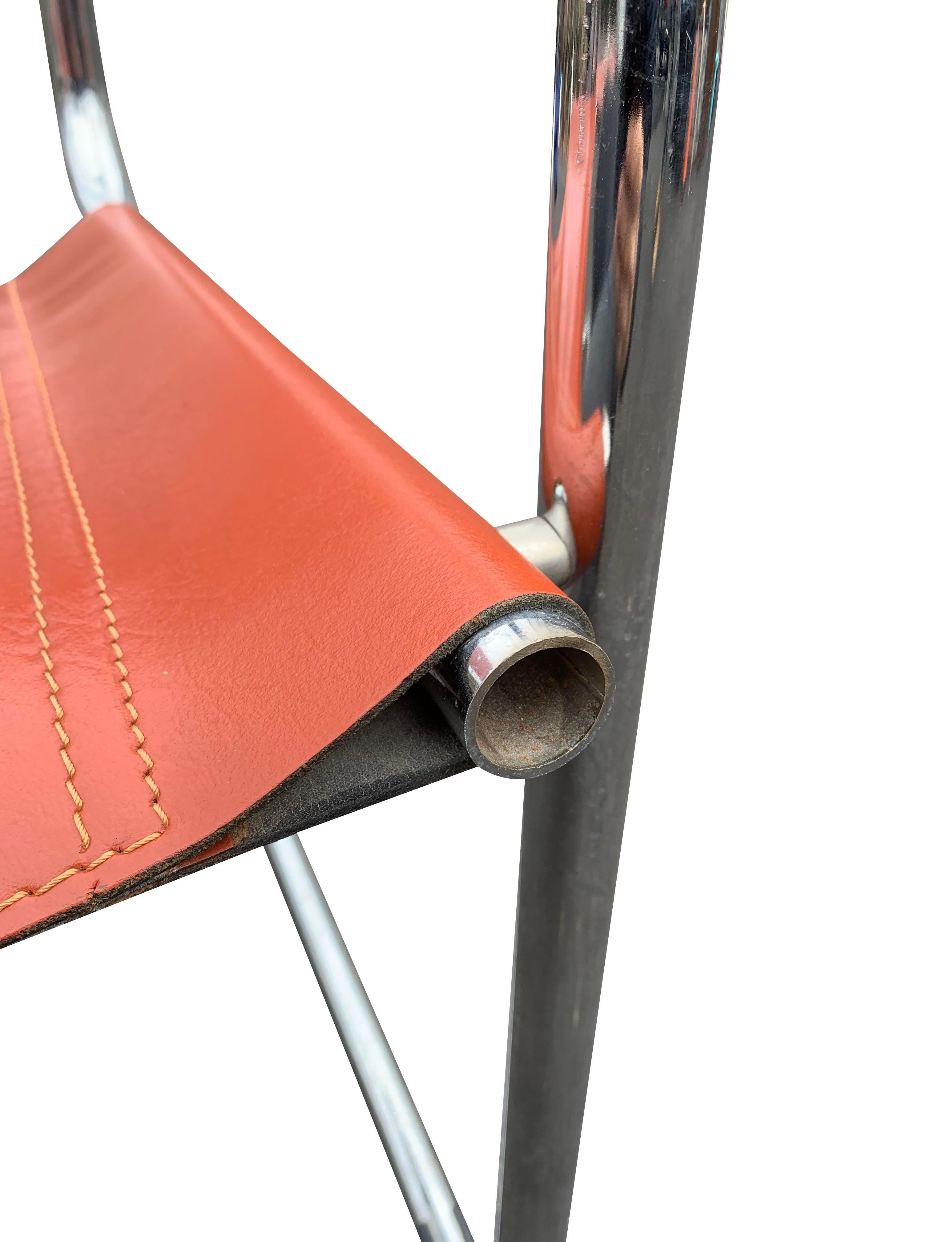 Marcel Breuer Style Leather Accent or Side Chairs in Leather and Chrome- a Pair For Sale 6