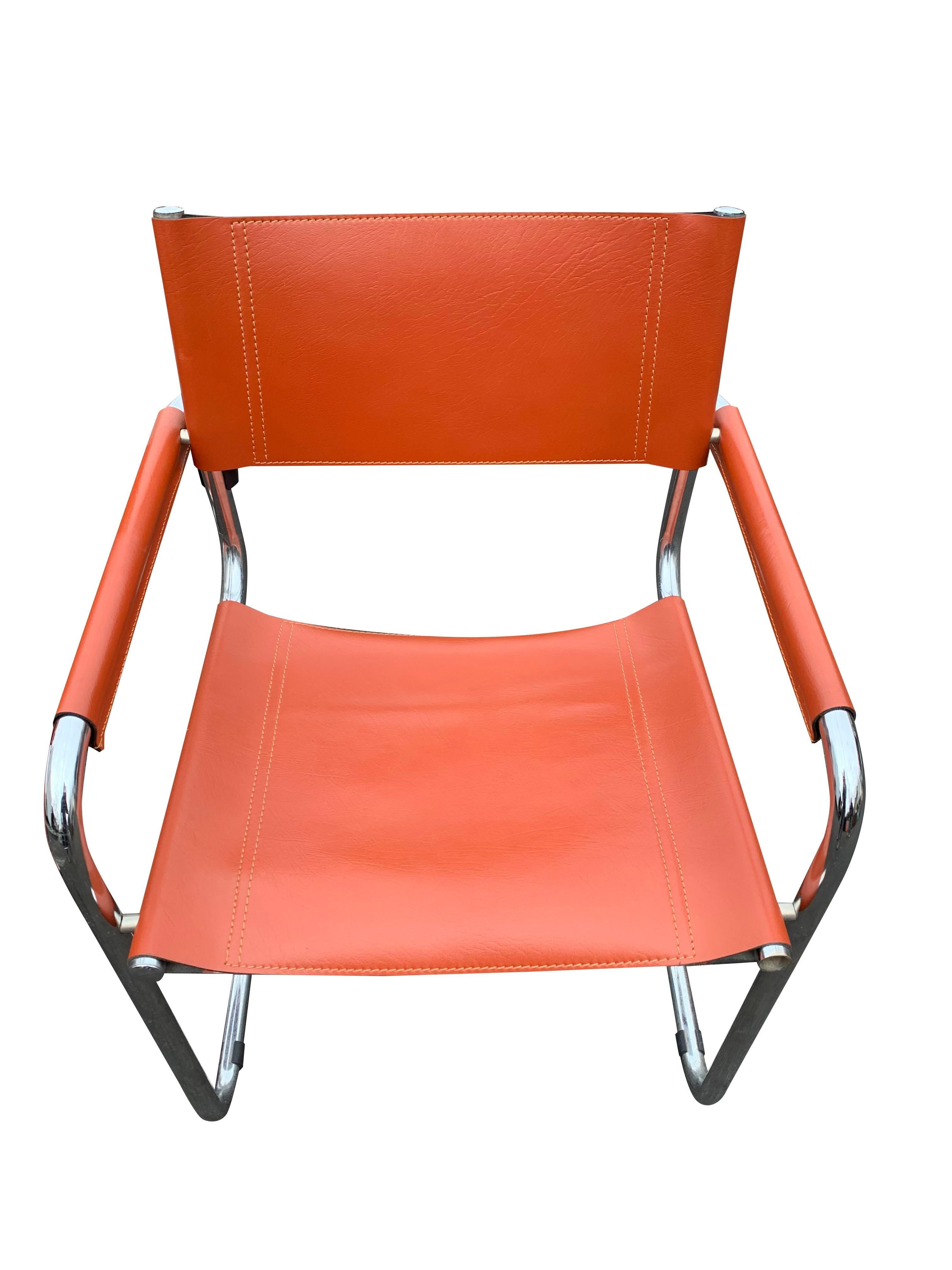 Marcel Breuer Style Leather Accent or Side Chairs in Leather and Chrome- a Pair For Sale 1