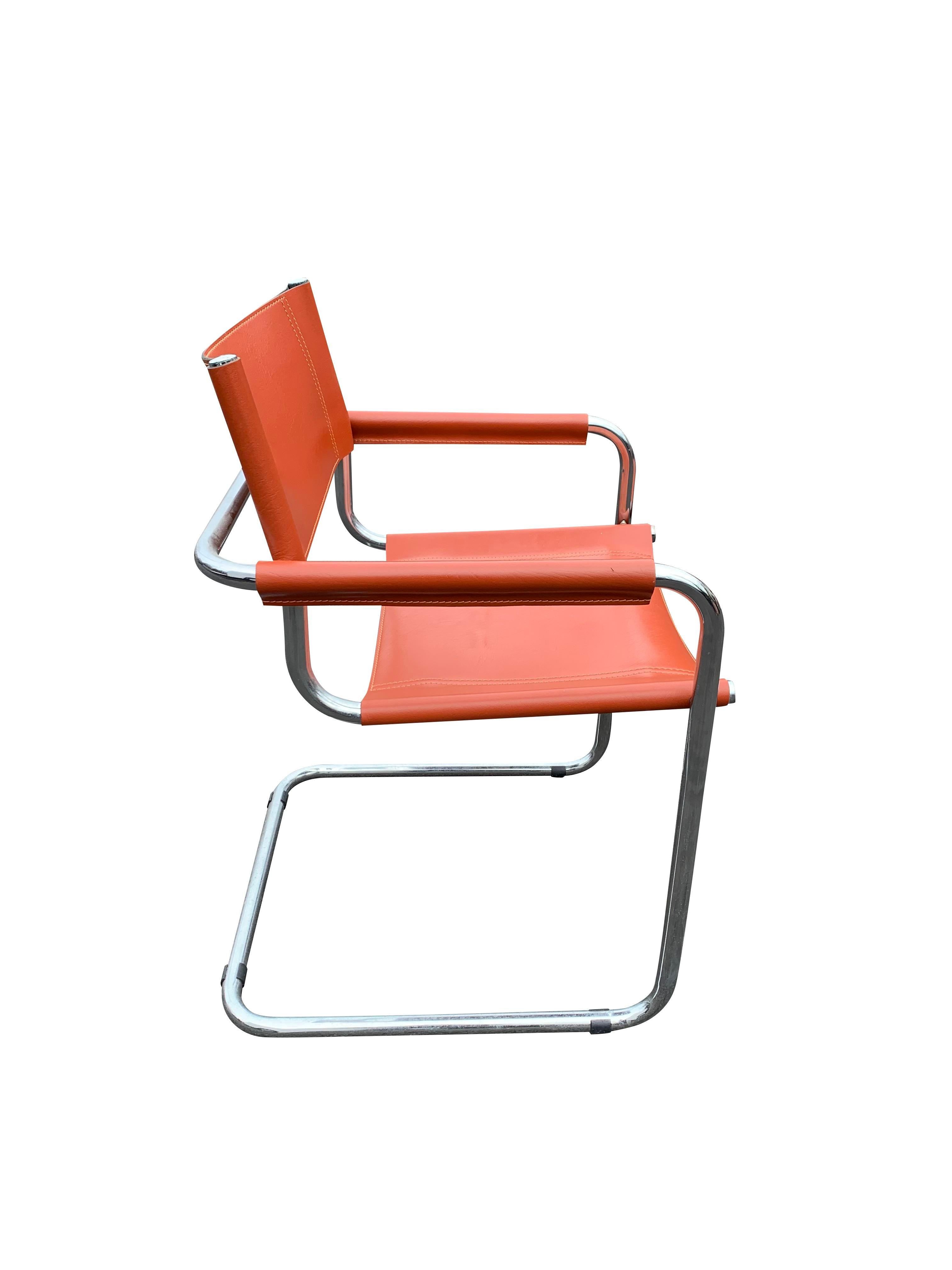 Marcel Breuer Style Leather Accent or Side Chairs in Leather and Chrome- a Pair For Sale 4