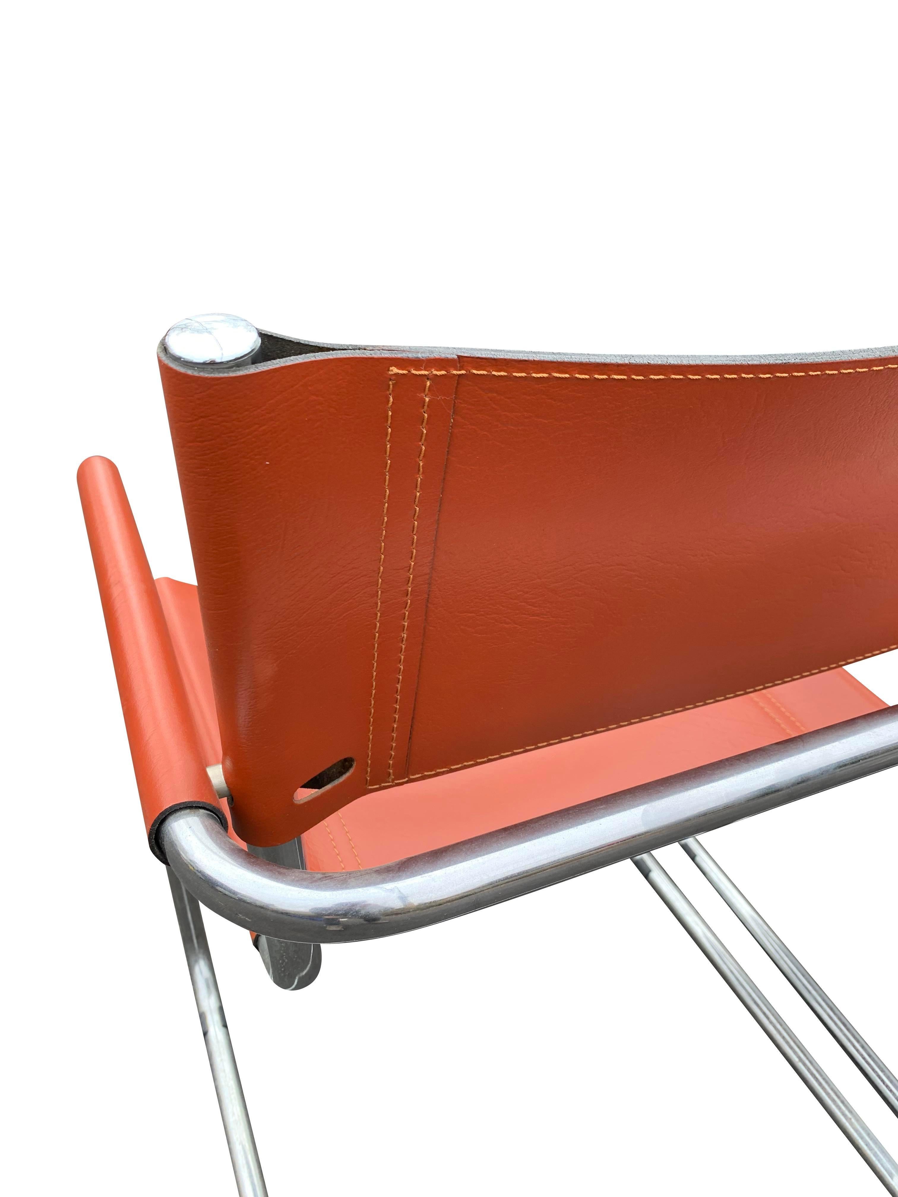 Marcel Breuer Style Leather Accent or Side Chairs in Leather and Chrome- a Pair For Sale 5