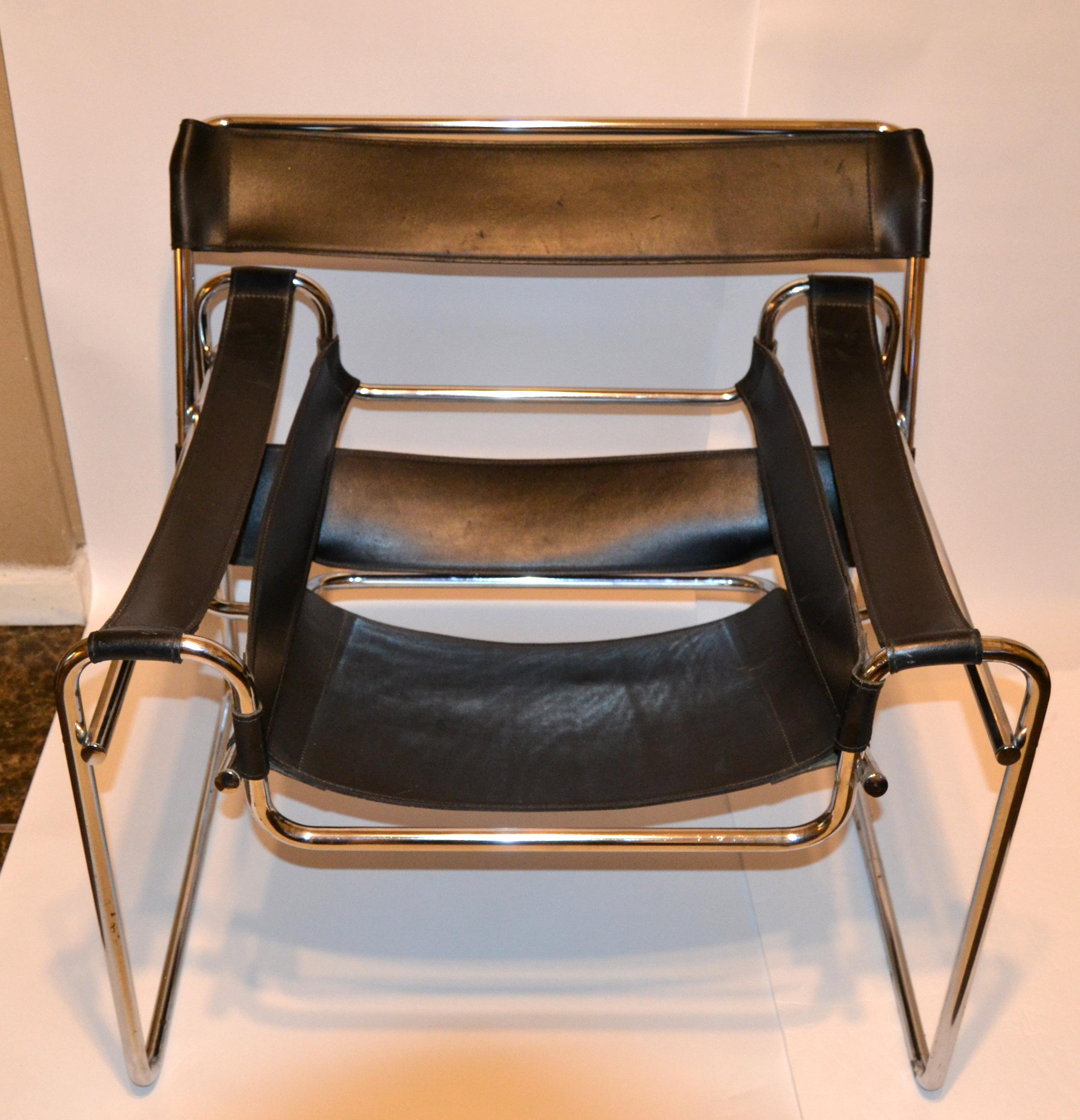 Marcel Breuer Style Wassily Black Leather Chrome Lounge Chair Gavina Italy 1970 For Sale 7