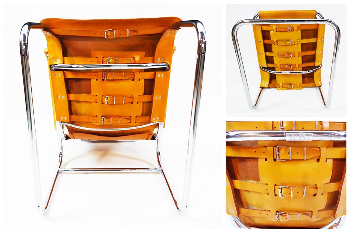 Early 20th Century Marcel Breuer Vintage B35 Leather and Chrome Cantilever Armchair and Footstool