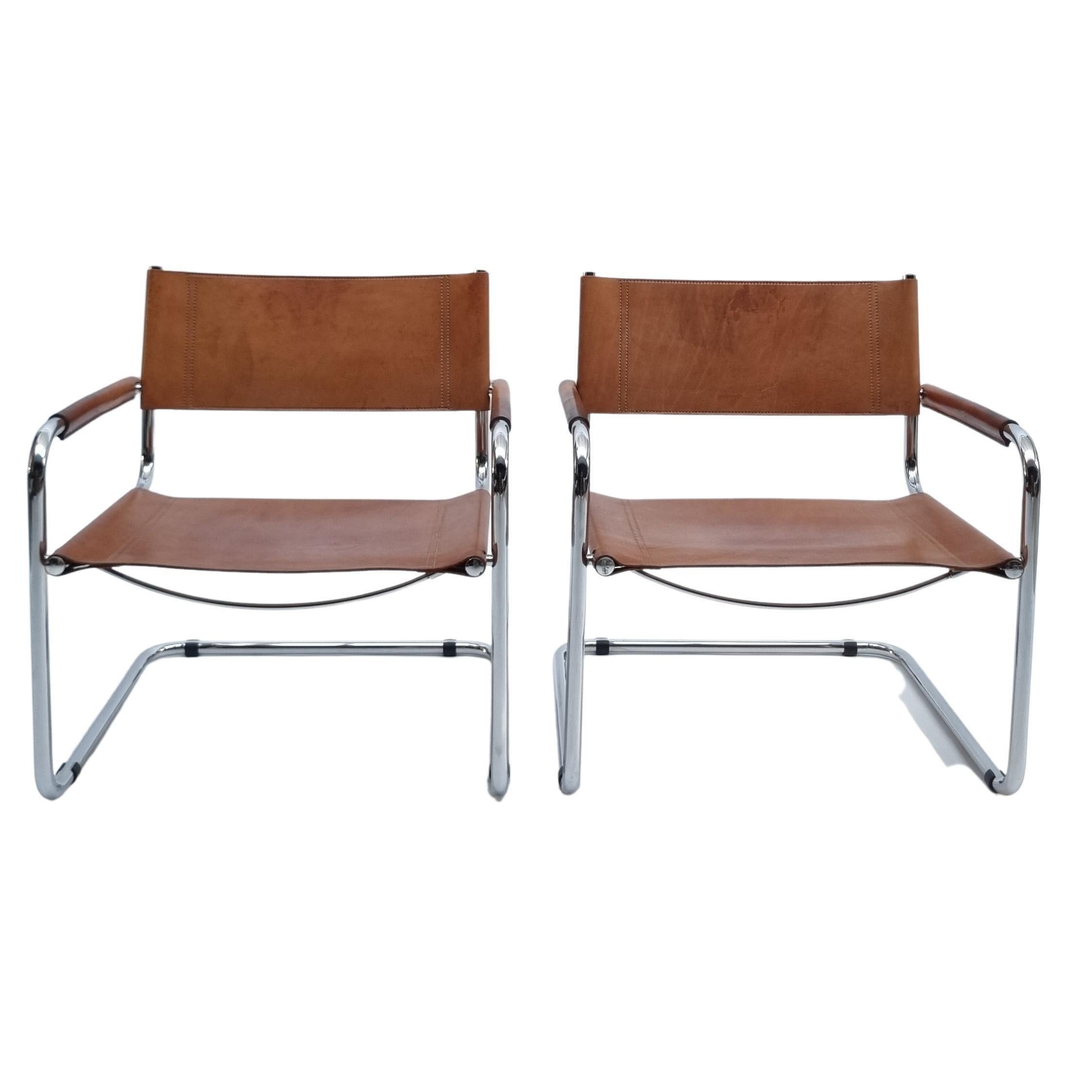 Mid-Century Modern Marcel Breuer Vintage Leather & Chrome Cantilever Easy Chair, 1970s