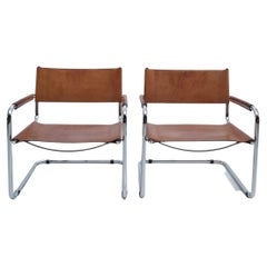 Marcel Breuer Vintage Leather & Chrome Cantilever Easy Chair, 1970s