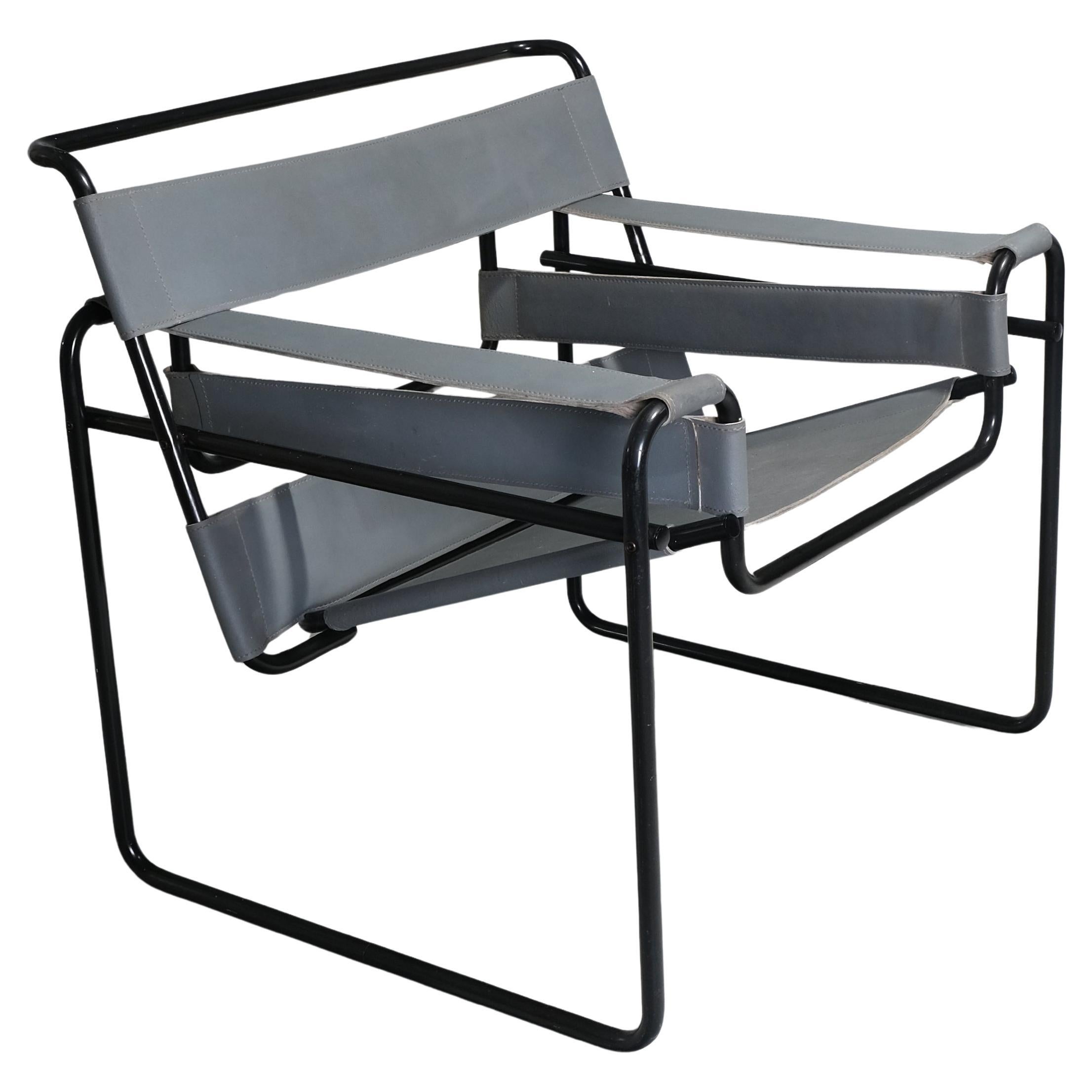 Marcel Breuer 
Wassily’ Armchair c.1960s Attributed to designer Leather hide For Sale