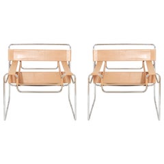 Marcel Breuer Wassily B3 Armchairs in Tan Leather