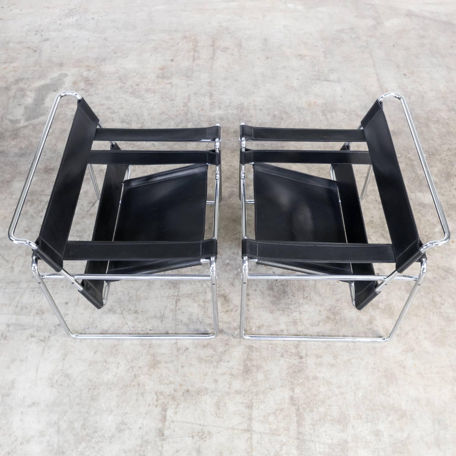 Marcel Breuer ‘Wassily’ B3 Chairs Black Leather for Gavina Set of Two For Sale 10