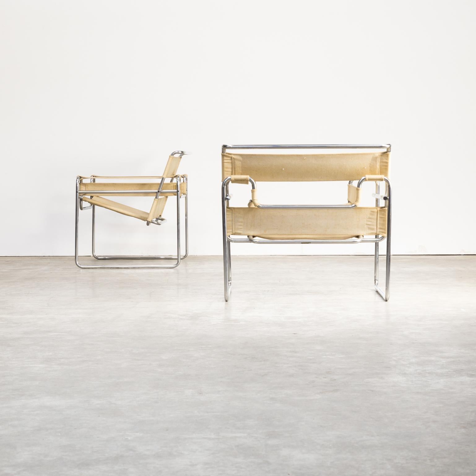 Mid-20th Century Marcel Breuer ‘wassily’ B3 Chairs Canvas for Gavina For Sale