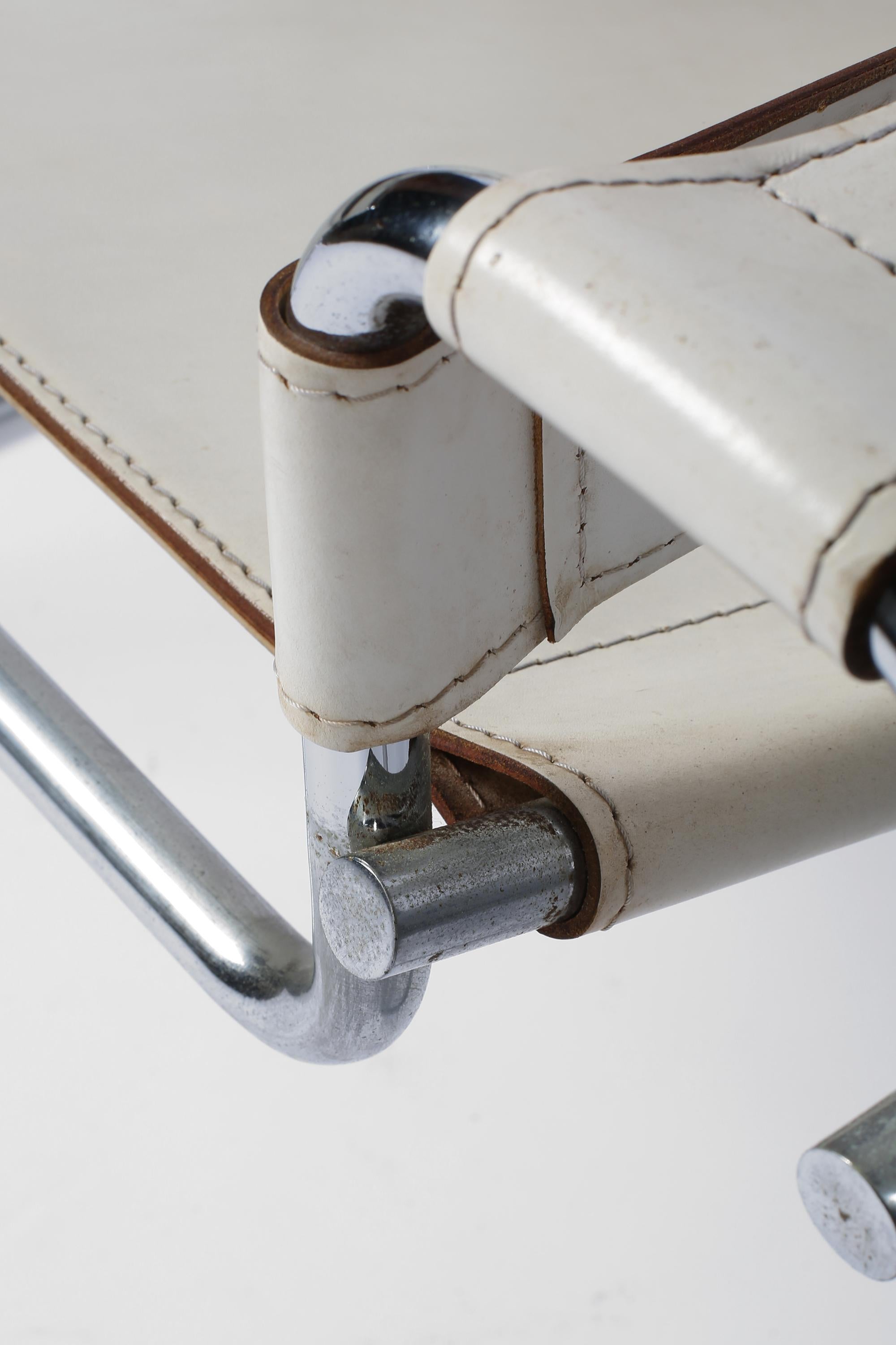 Marcel Breuer 'Wassily' B3 White Leather Tubular Armchair Chair In Good Condition In London, GB