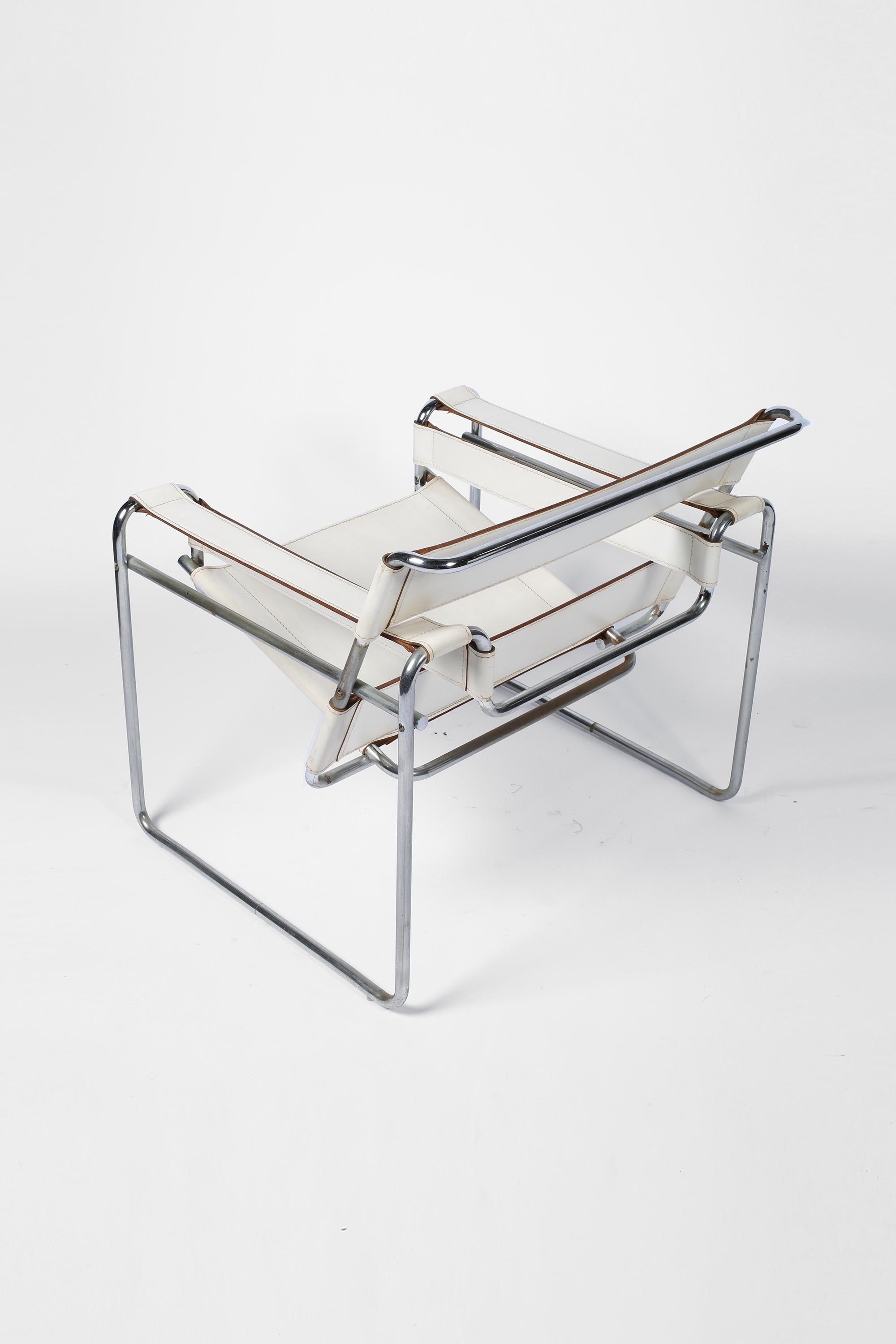 Marcel Breuer 'Wassily' B3 White Leather Tubular Armchair Chair 2