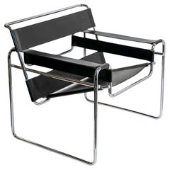 Marcel Breuer Wassily Black Leather Lounge Chair by Gavina