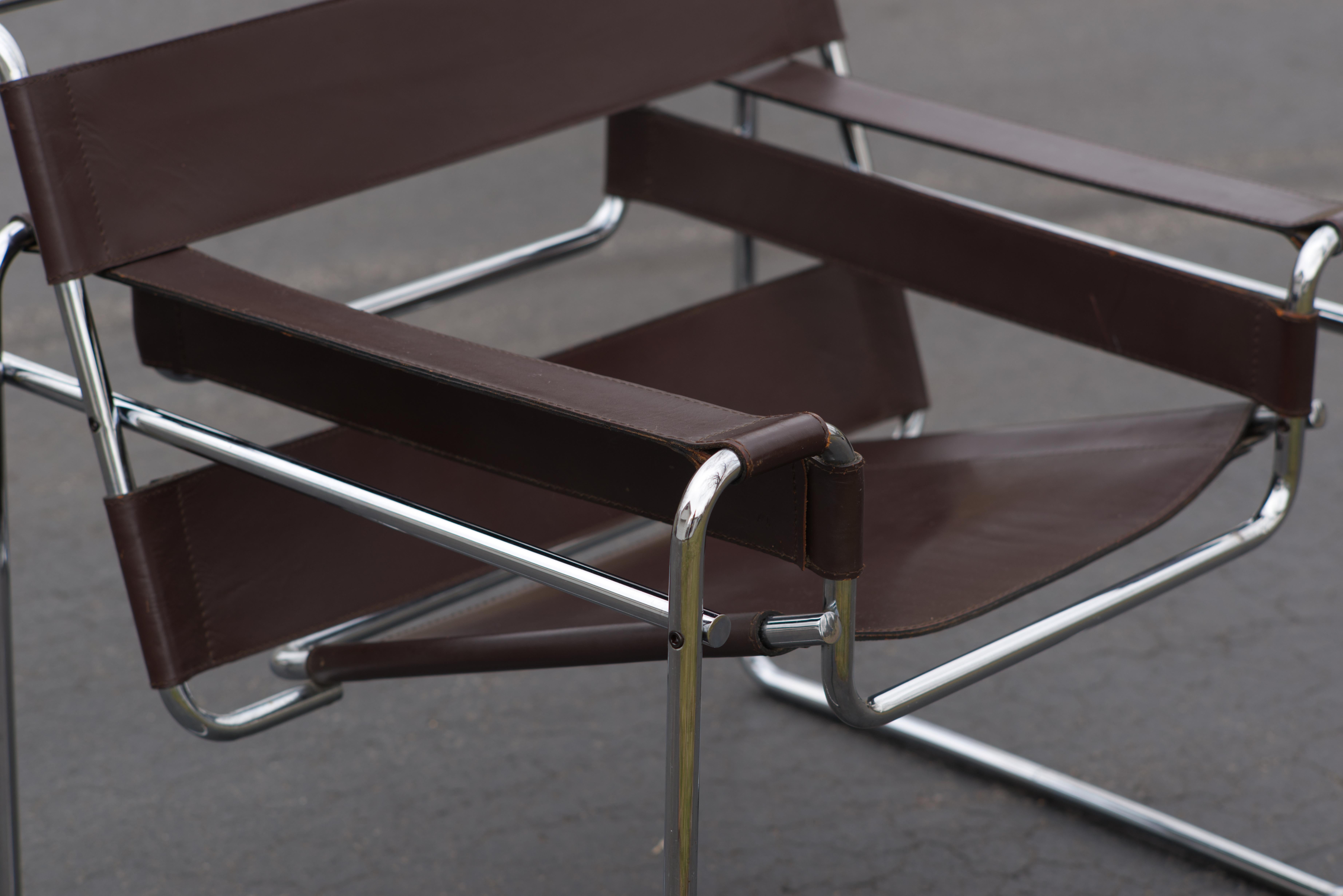 Marcel Breuer Wassily Braunes Leder und Chrom  Loungesessel von Knoll 2
