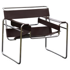 Marcel Breuer Wassily Brown Leather and Chrome  Lounge Chair by Knoll