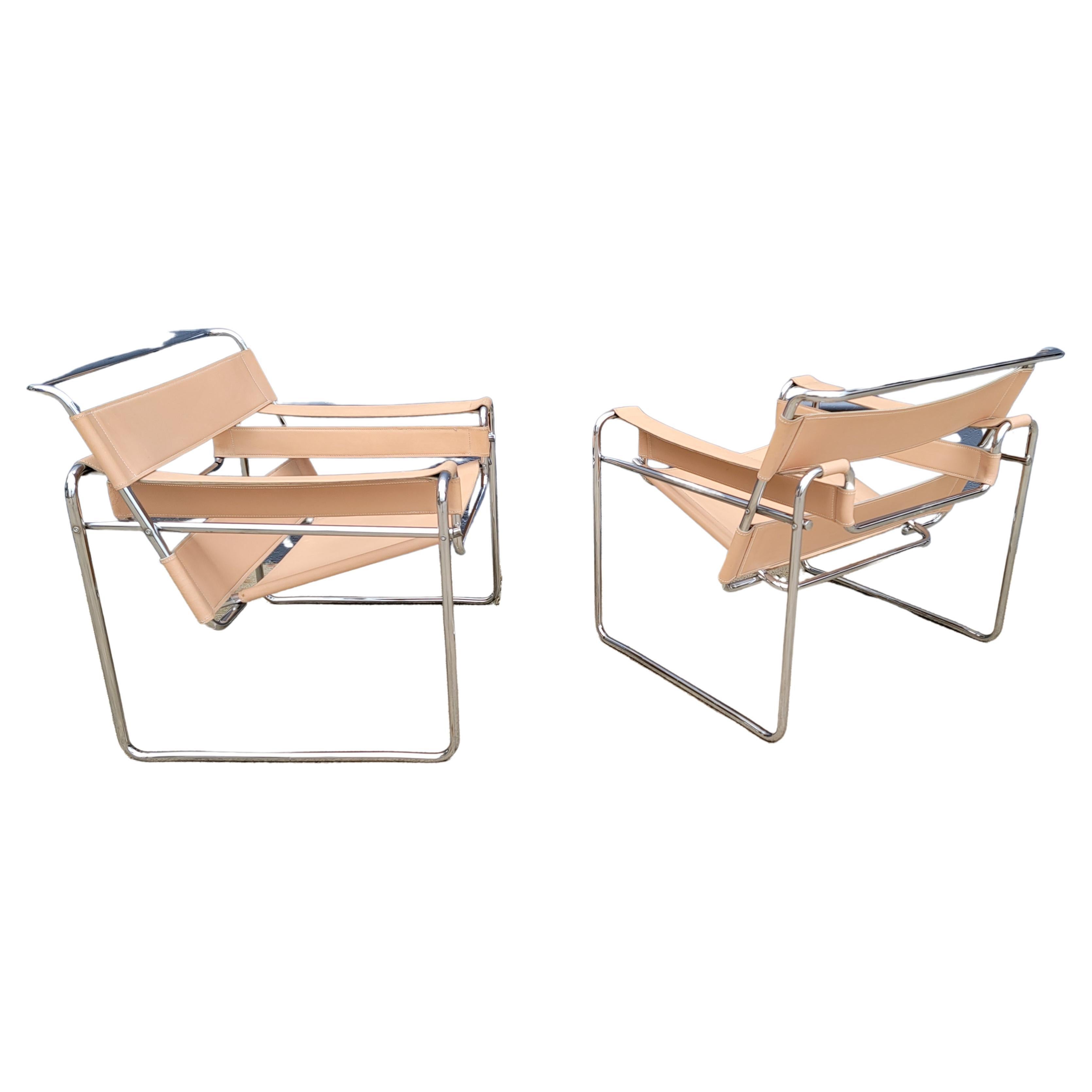 "Wassily" Style Chrome and Leather Lounge Chair after Marcel Breuer at