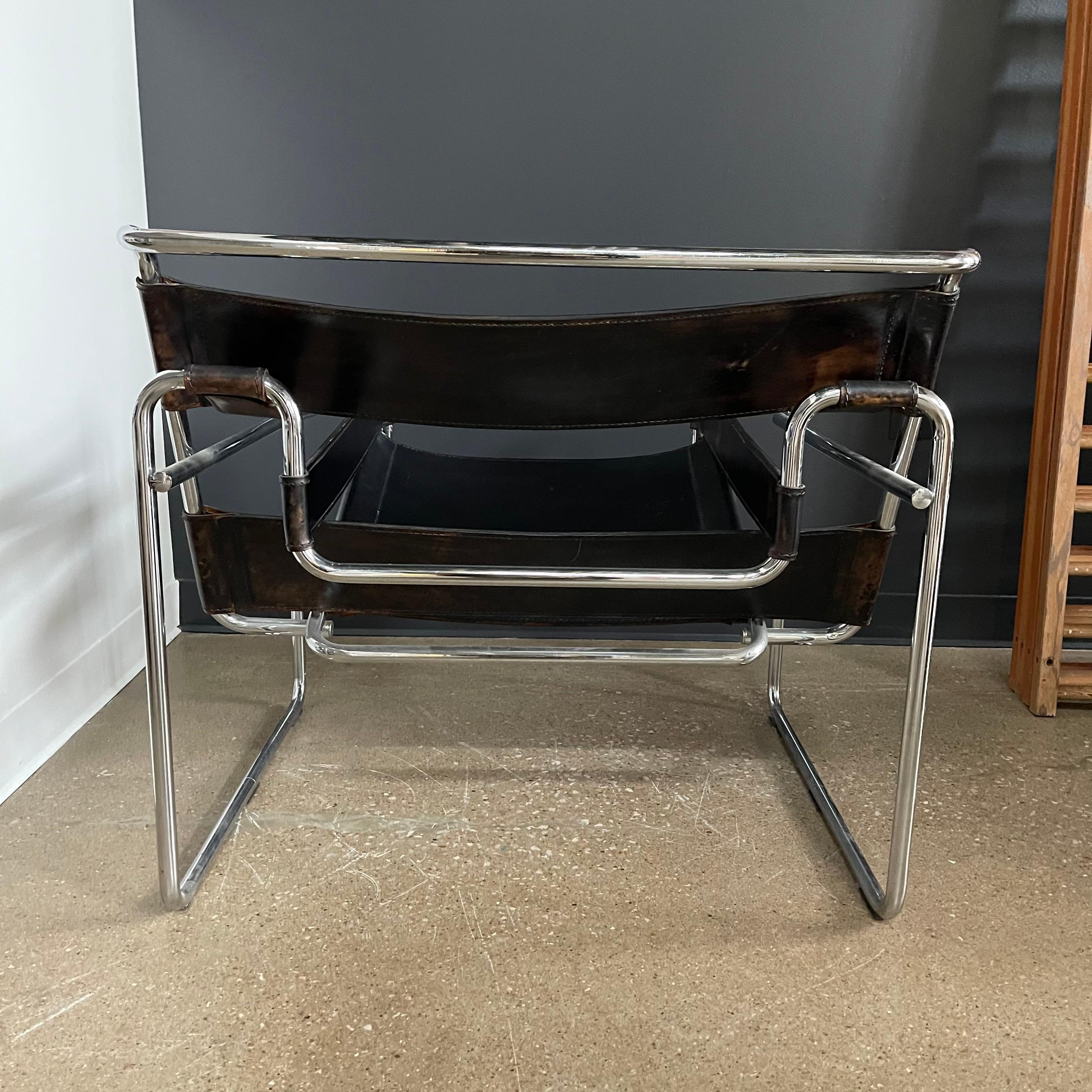 Marcel Breuer Wassily Style Leather & Chrome Chairs- Pair For Sale 8