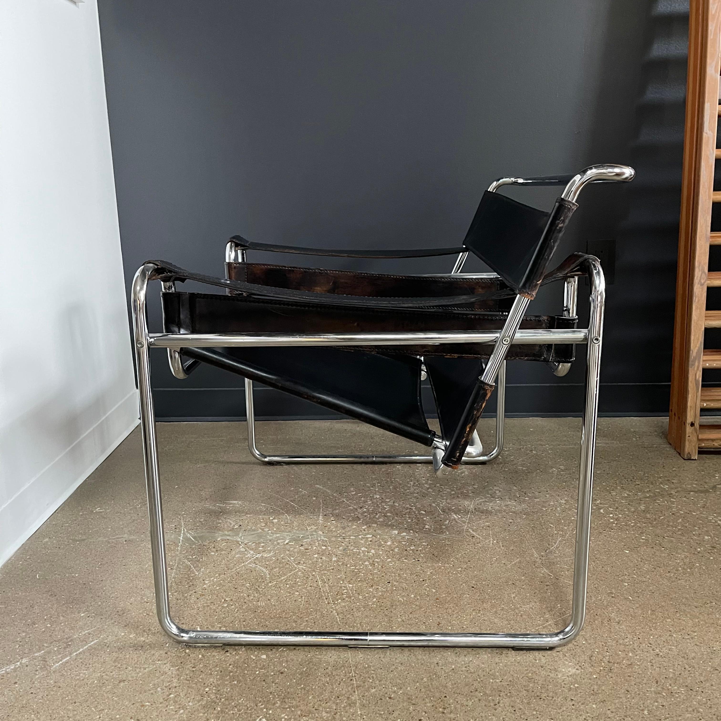Marcel Breuer Wassily Style Leather & Chrome Chairs- Pair For Sale 11
