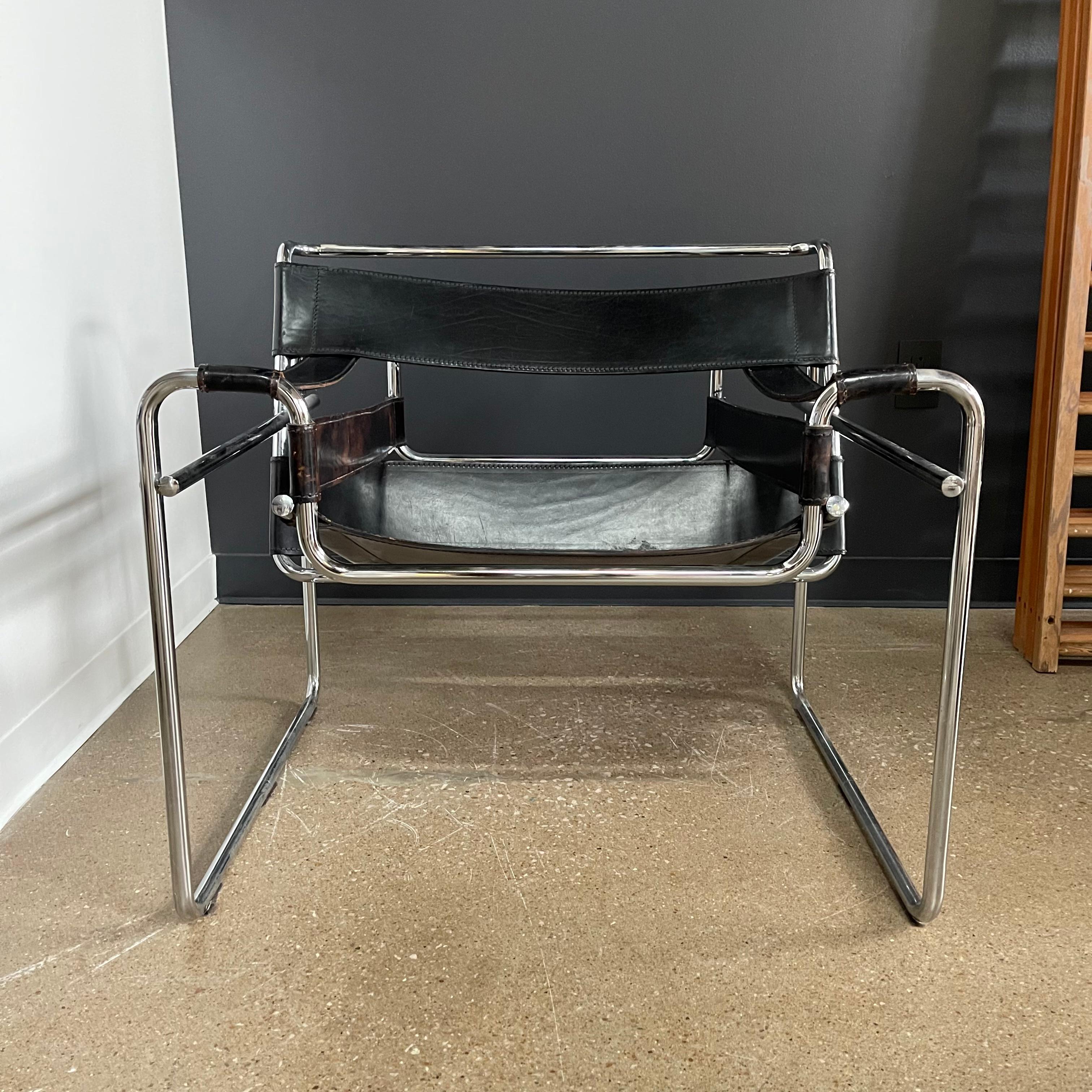 Marcel Breuer Wassily Style Leather & Chrome Chairs- Pair For Sale 13