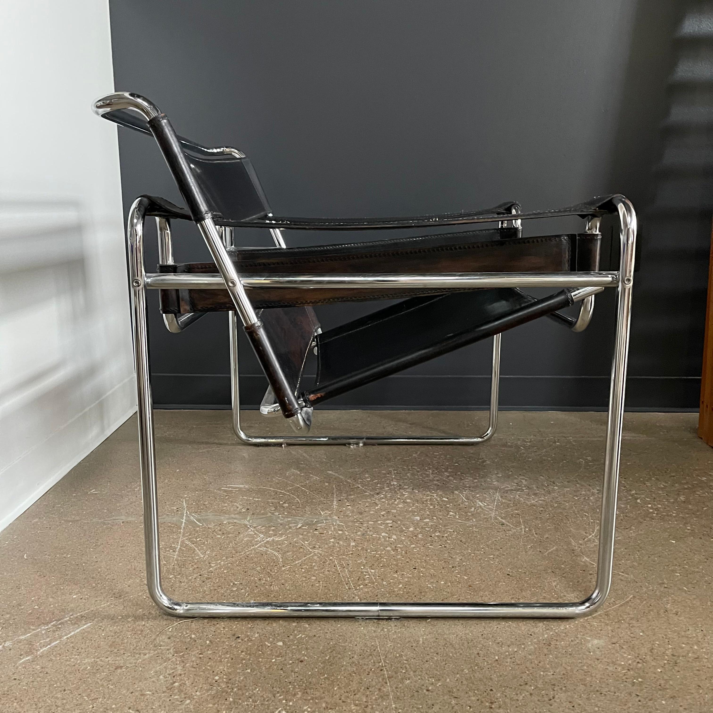 20th Century Marcel Breuer Wassily Style Leather & Chrome Chairs- Pair For Sale