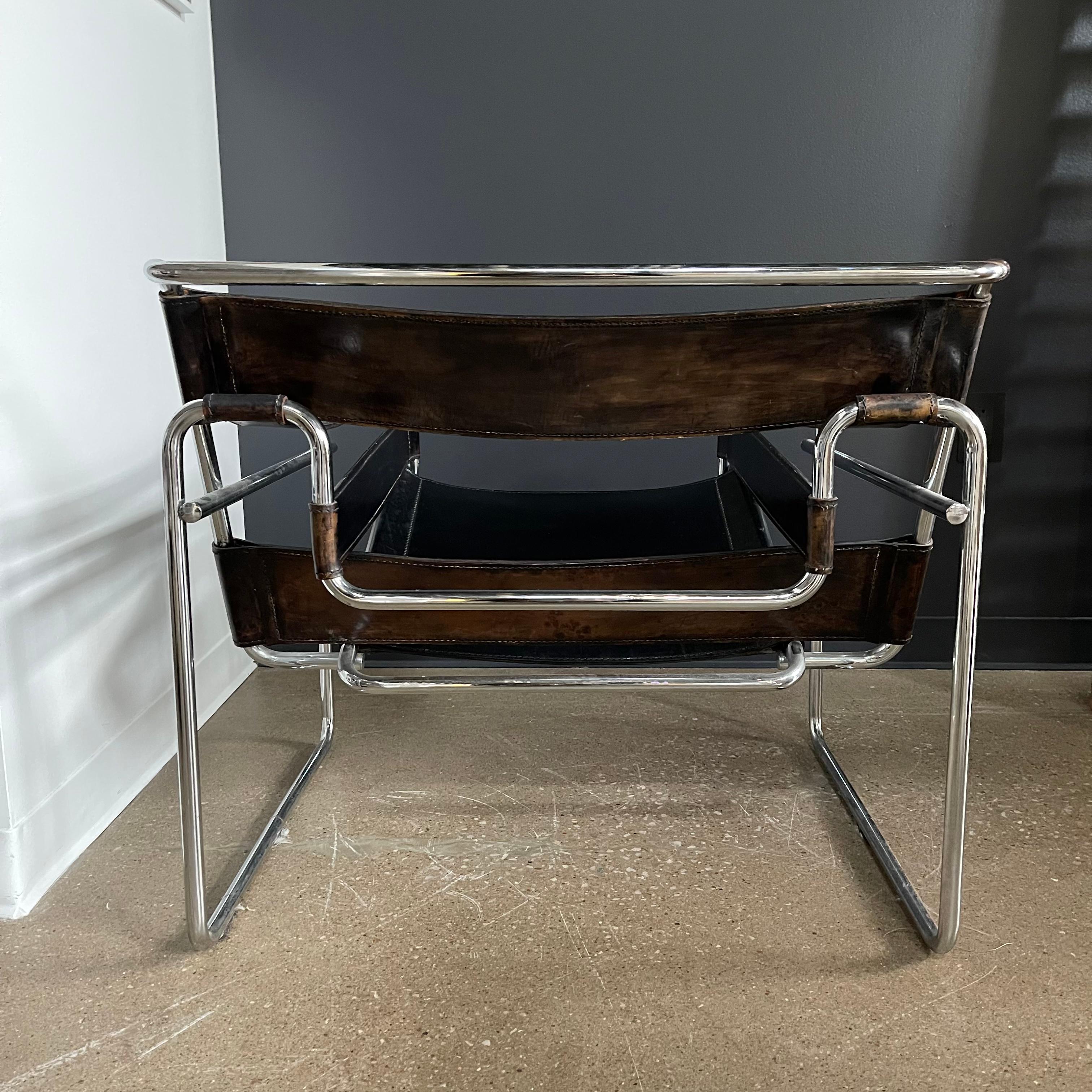 Marcel Breuer Wassily Style Leather & Chrome Chairs- Pair For Sale 1