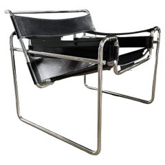 Marcel Breuer Wassily Style Leather & Chrome Chairs- Pair