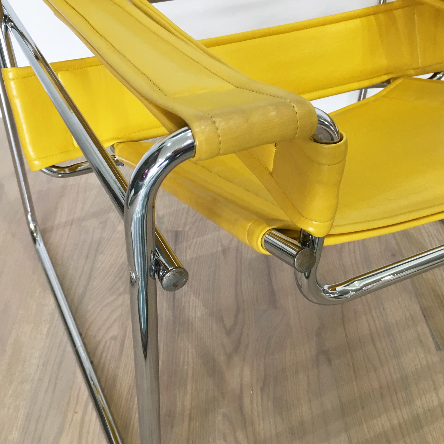 Marcel Breuer Wassily Style Yellow PVC Leather Chair Armchair 2