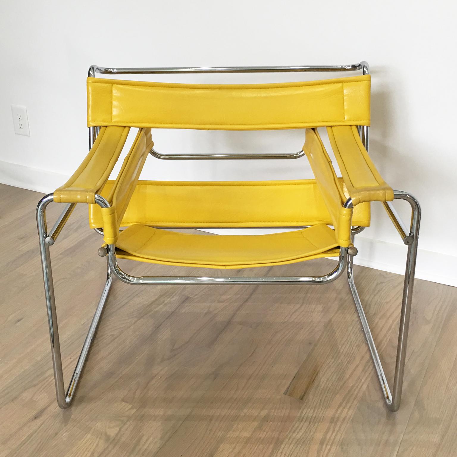 Marcel Breuer Wassily Style Yellow PVC Leather Chair Armchair 4