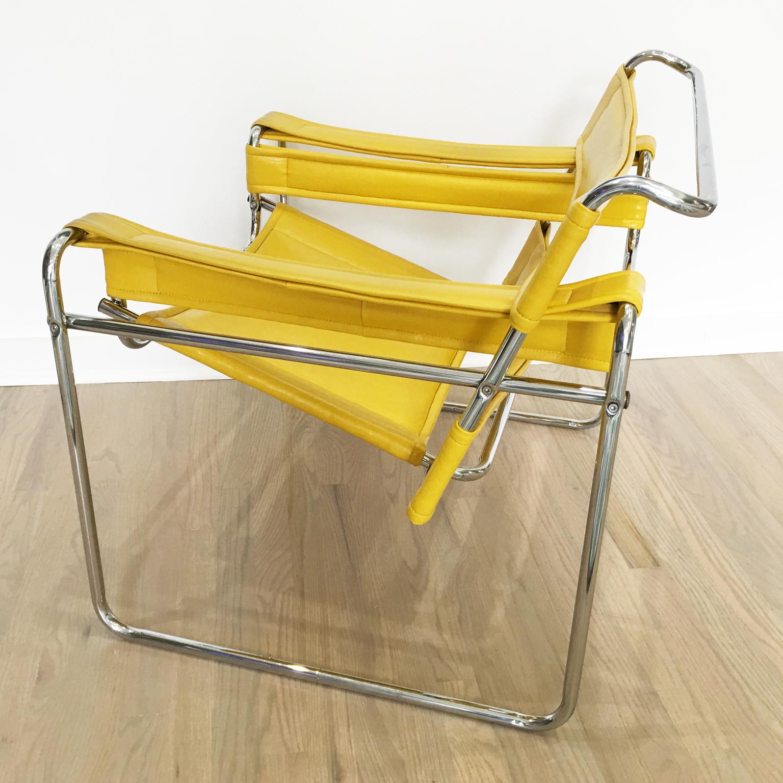Modern Marcel Breuer Wassily Style Yellow PVC Leather Chair Armchair
