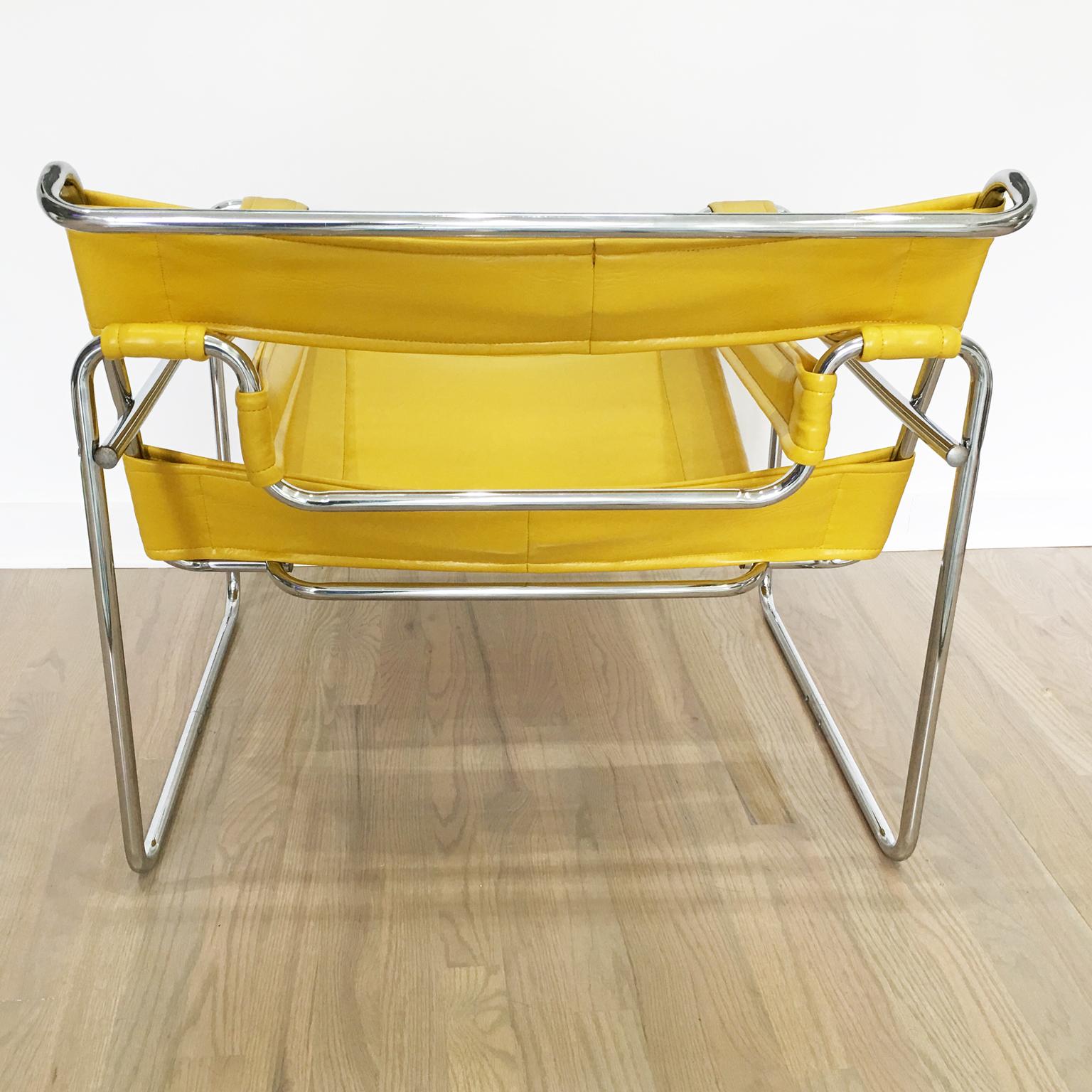 Unknown Marcel Breuer Wassily Style Yellow PVC Leather Chair Armchair