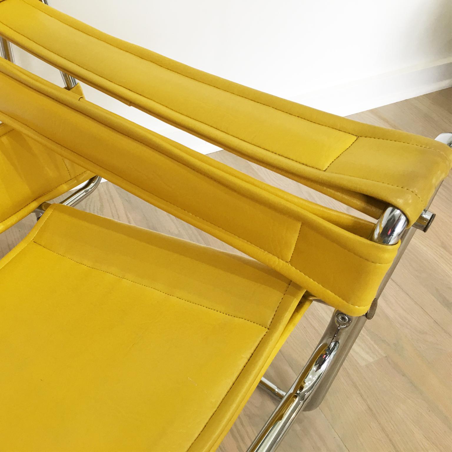Metal Marcel Breuer Wassily Style Yellow PVC Leather Chair Armchair
