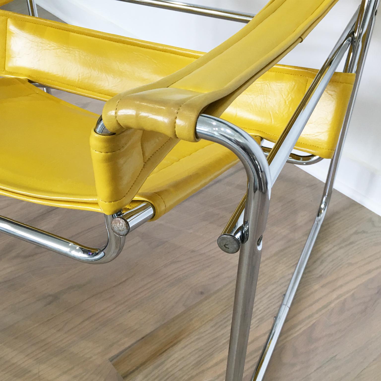 Marcel Breuer Wassily Style Yellow PVC Leather Chair Armchair 1