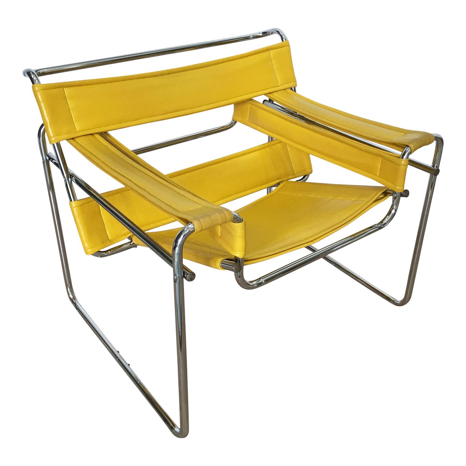 Marcel Breuer Wassily Style Yellow PVC Leather Chair Armchair