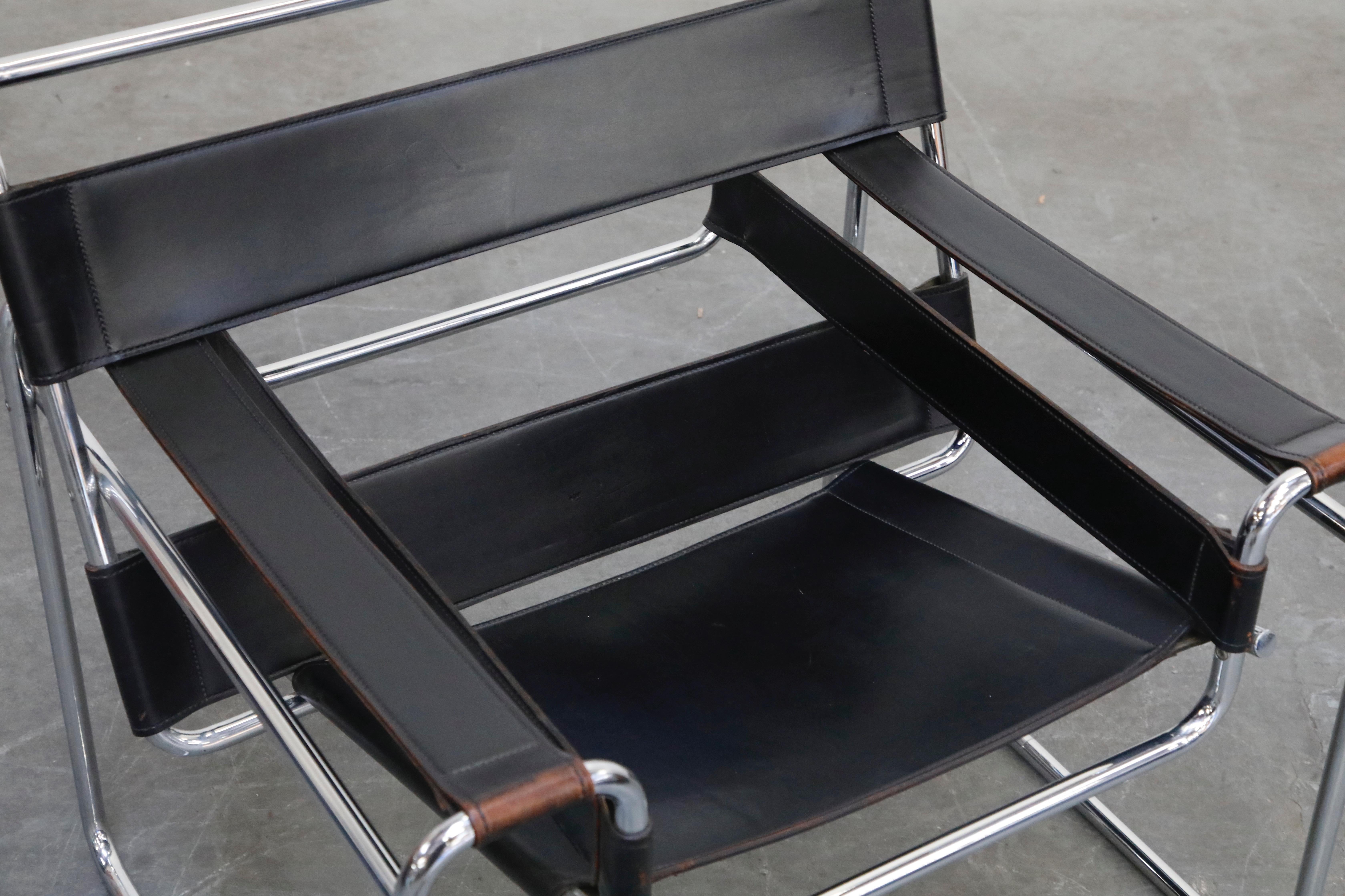 Marcel Breuer Wassily Styled Chrome and Black Leather Sling Chair, c. 1980 4