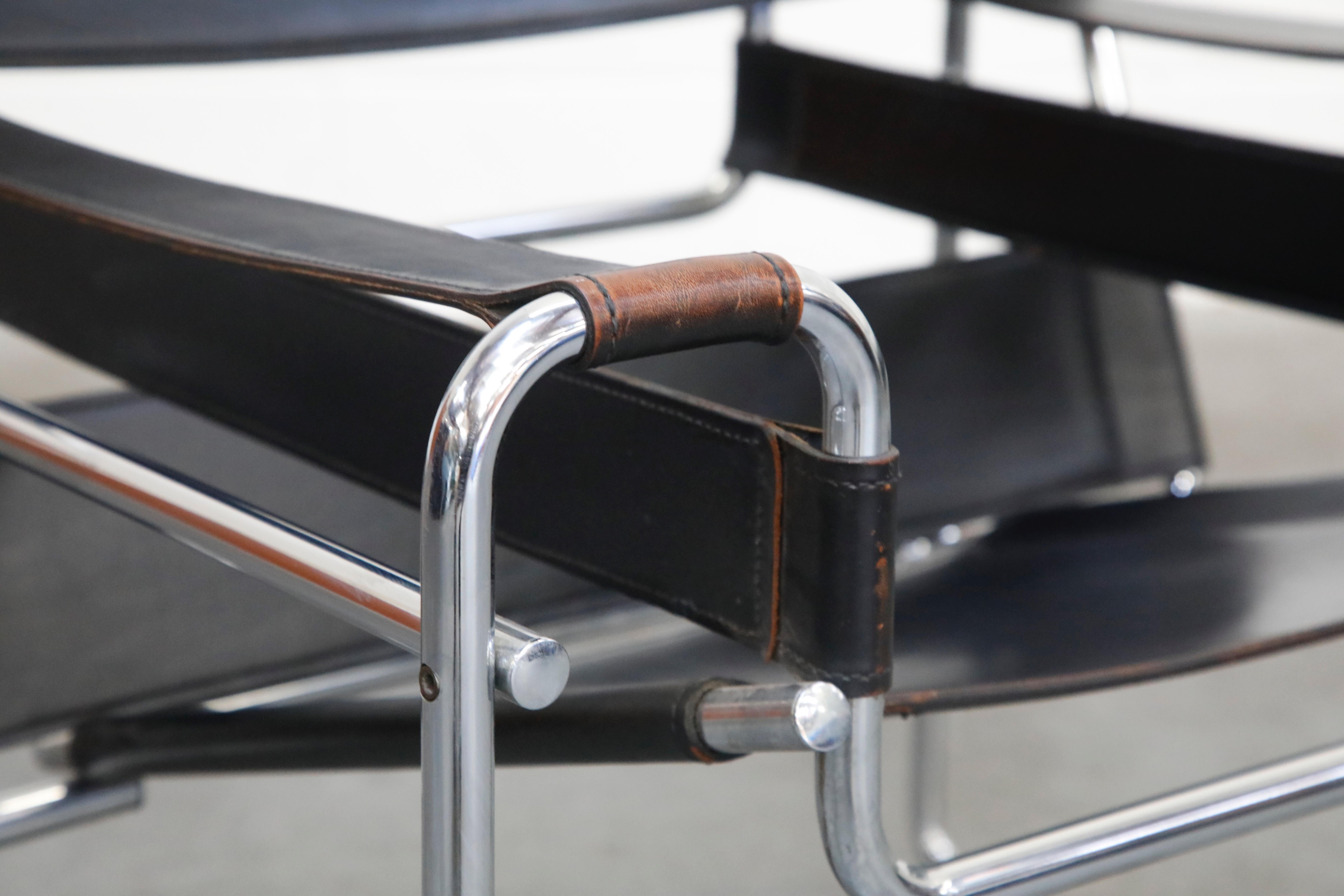 Marcel Breuer Wassily Styled Chrome and Black Leather Sling Chair, c. 1980 5