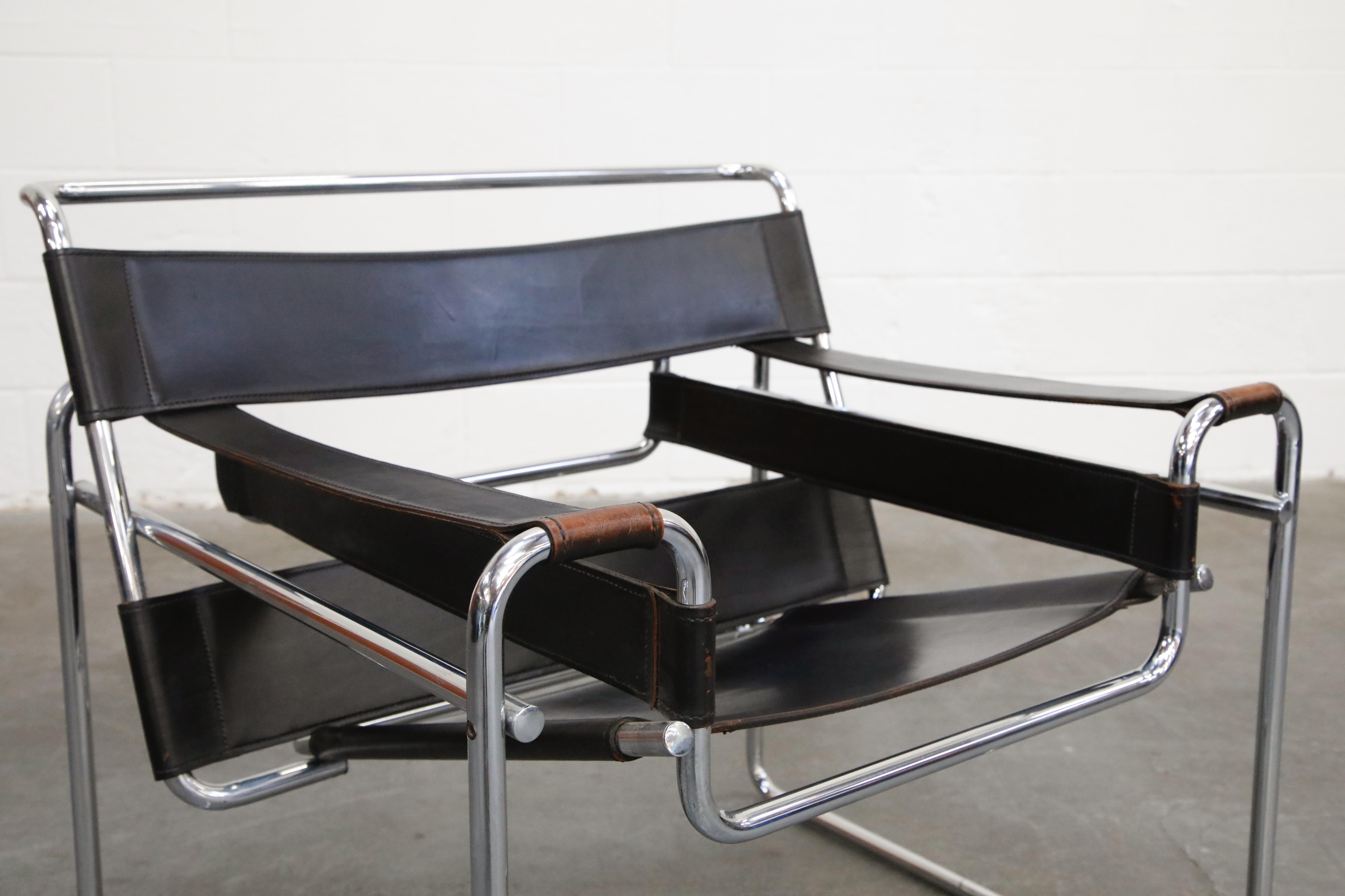 Marcel Breuer Wassily Styled Chrome and Black Leather Sling Chair, c. 1980 8